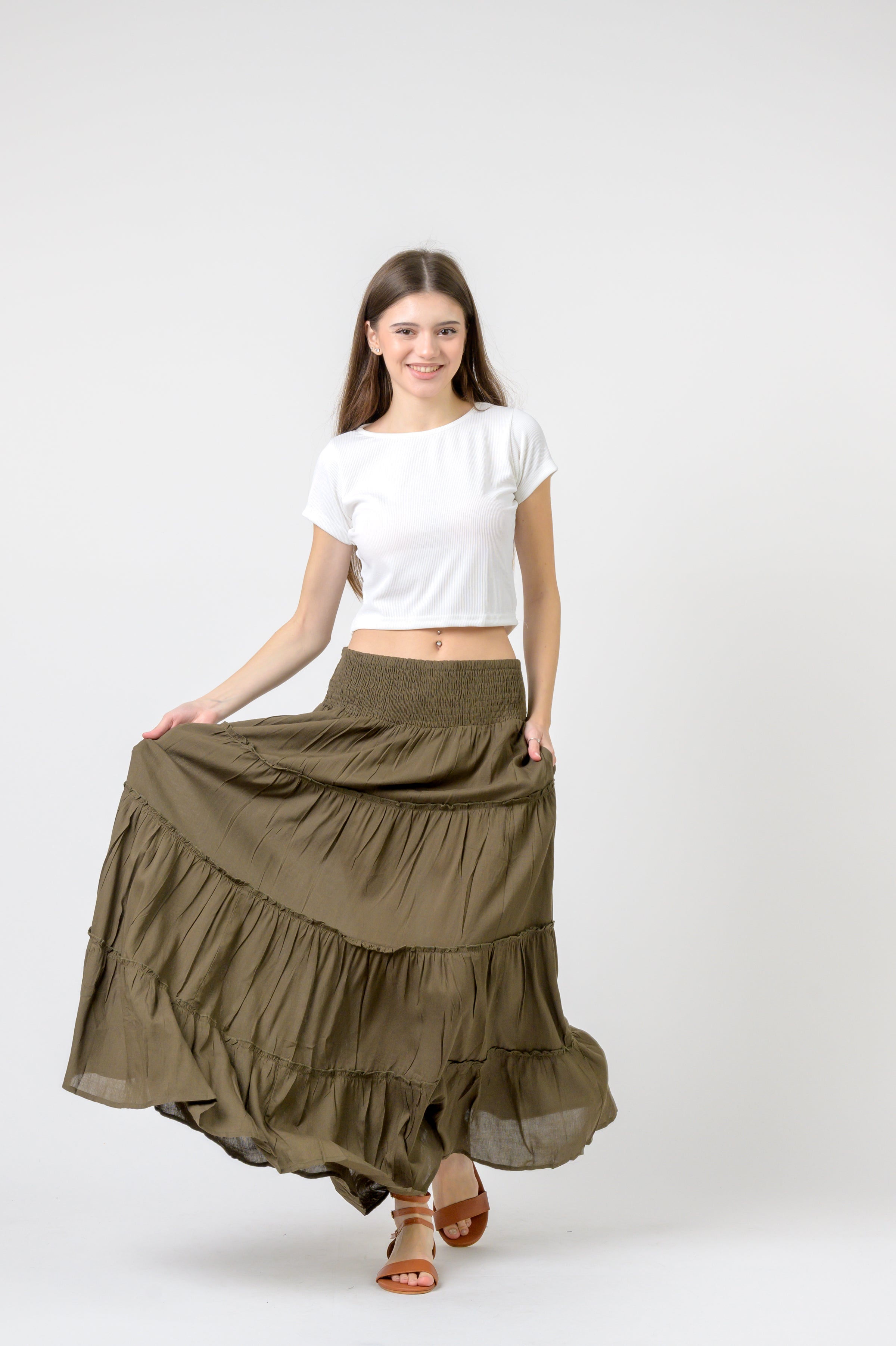 Plain Block Tiered Skirt