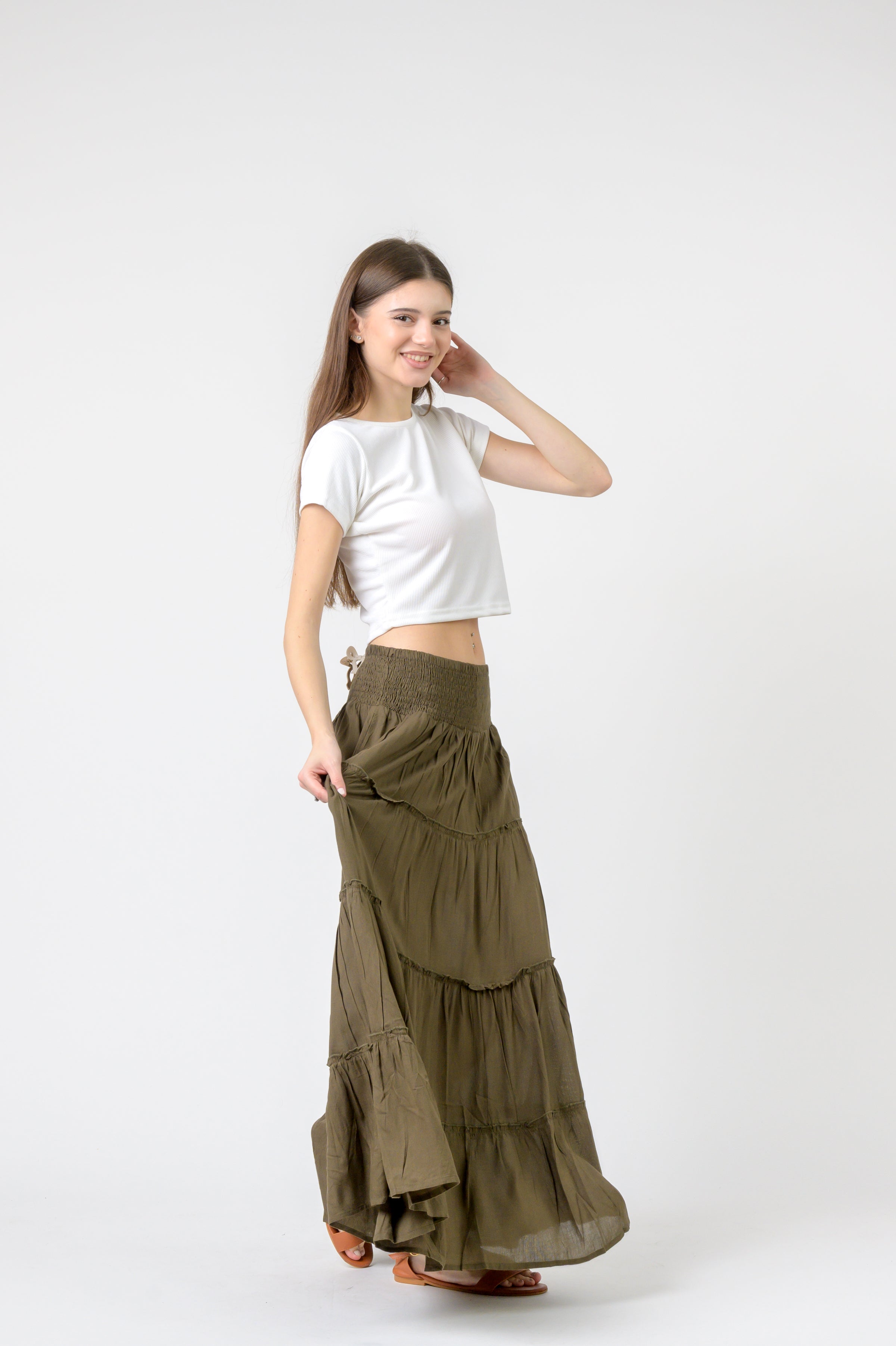 Plain Block Tiered Skirt