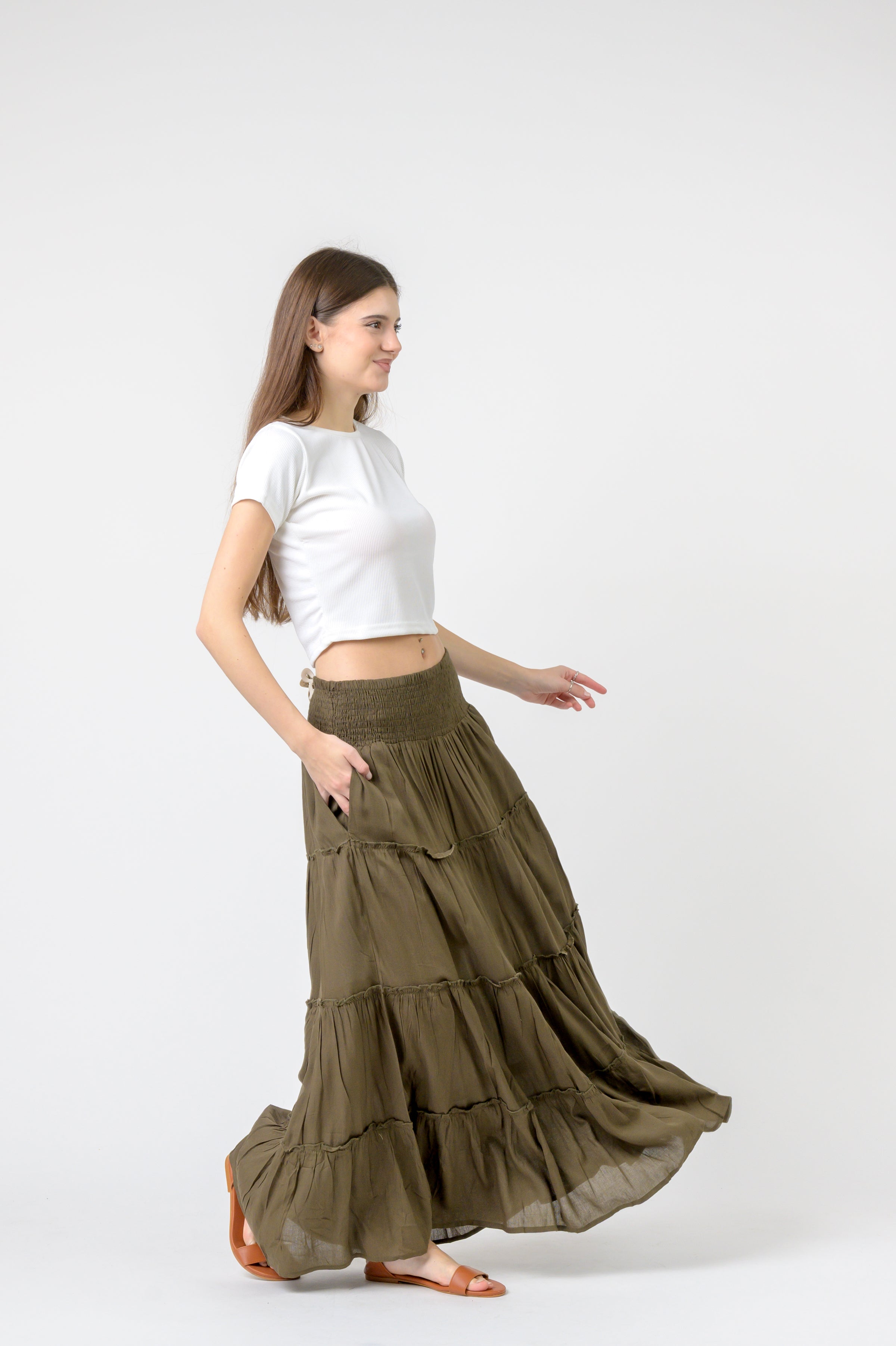 Plain Block Tiered Skirt