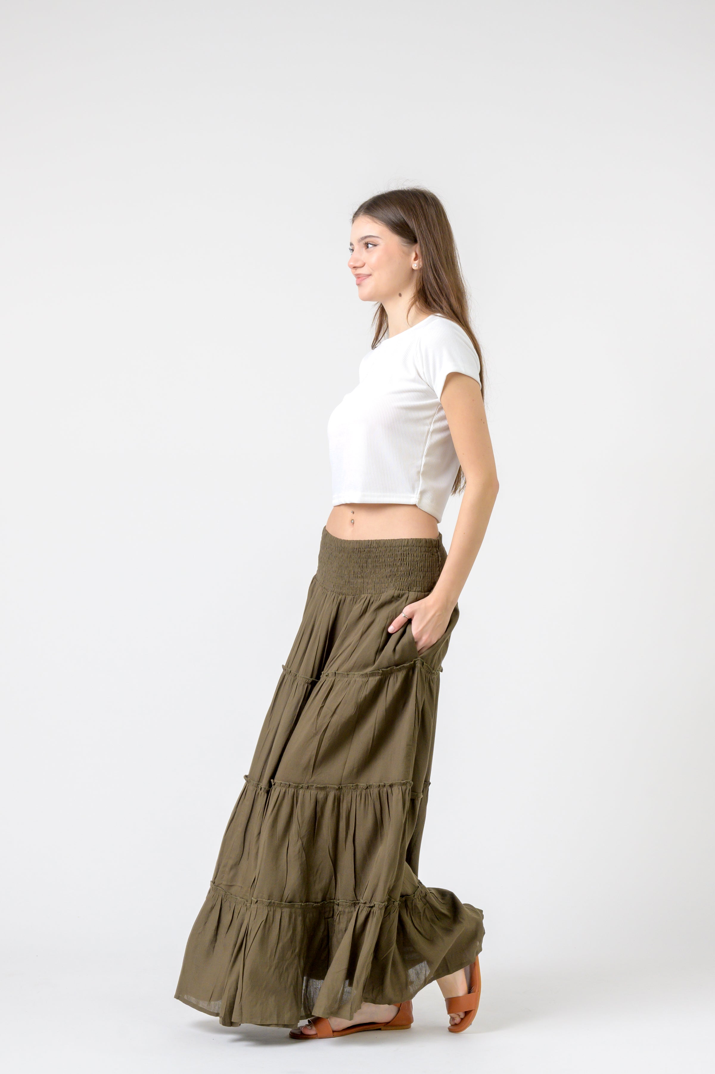 Plain Block Tiered Skirt