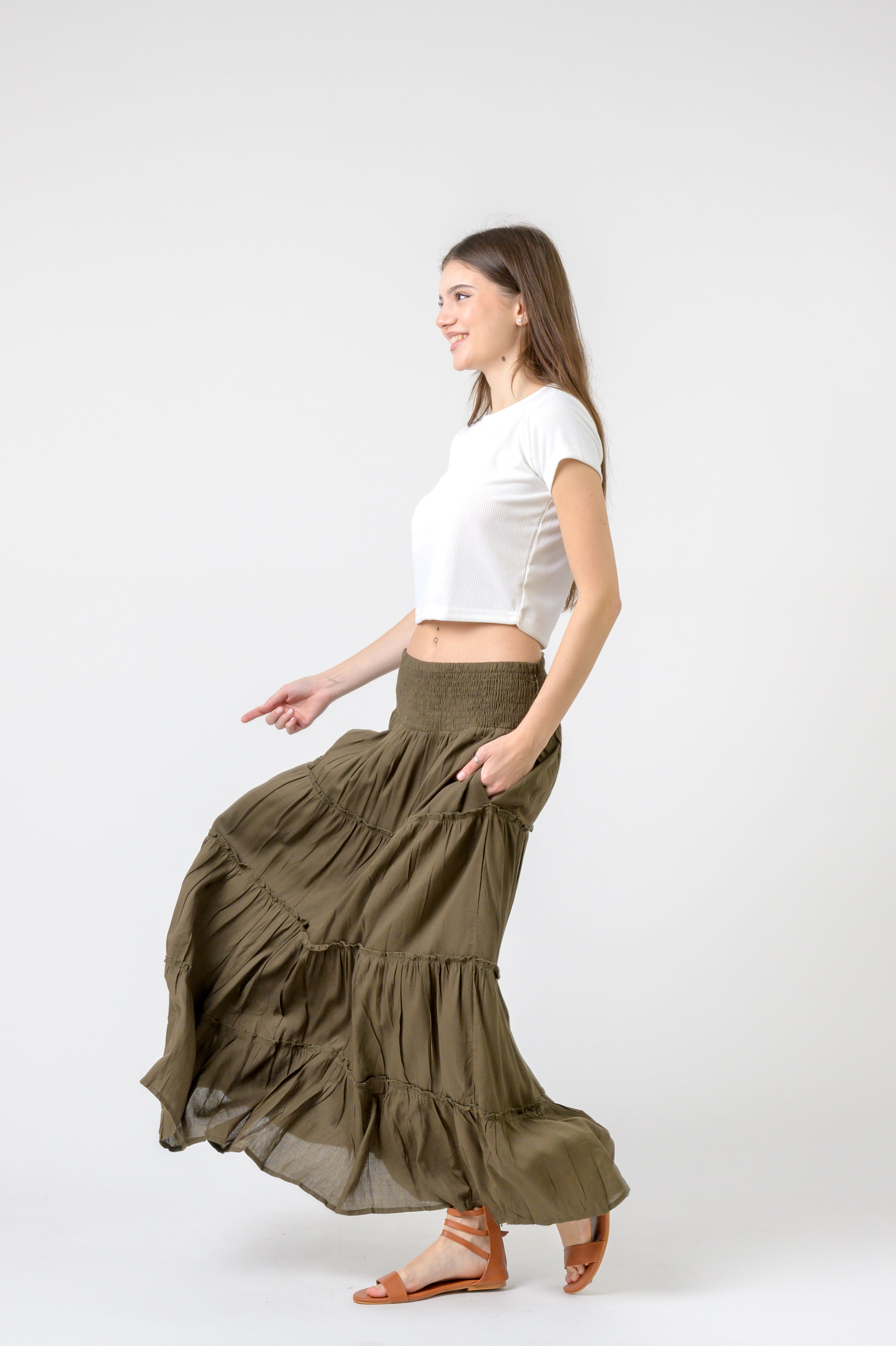 Plain Block Tiered Skirt