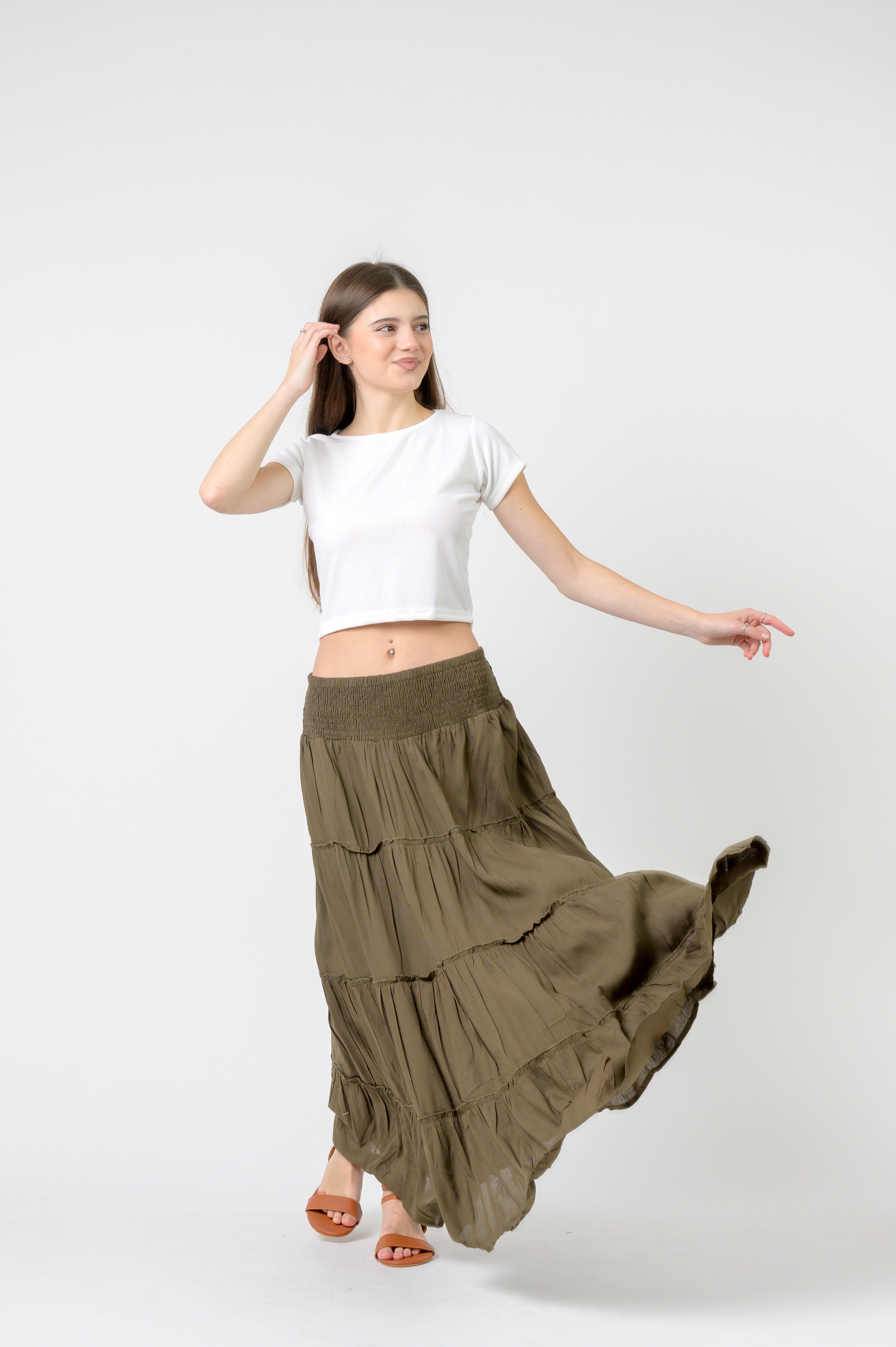 Plain Block Tiered Skirt