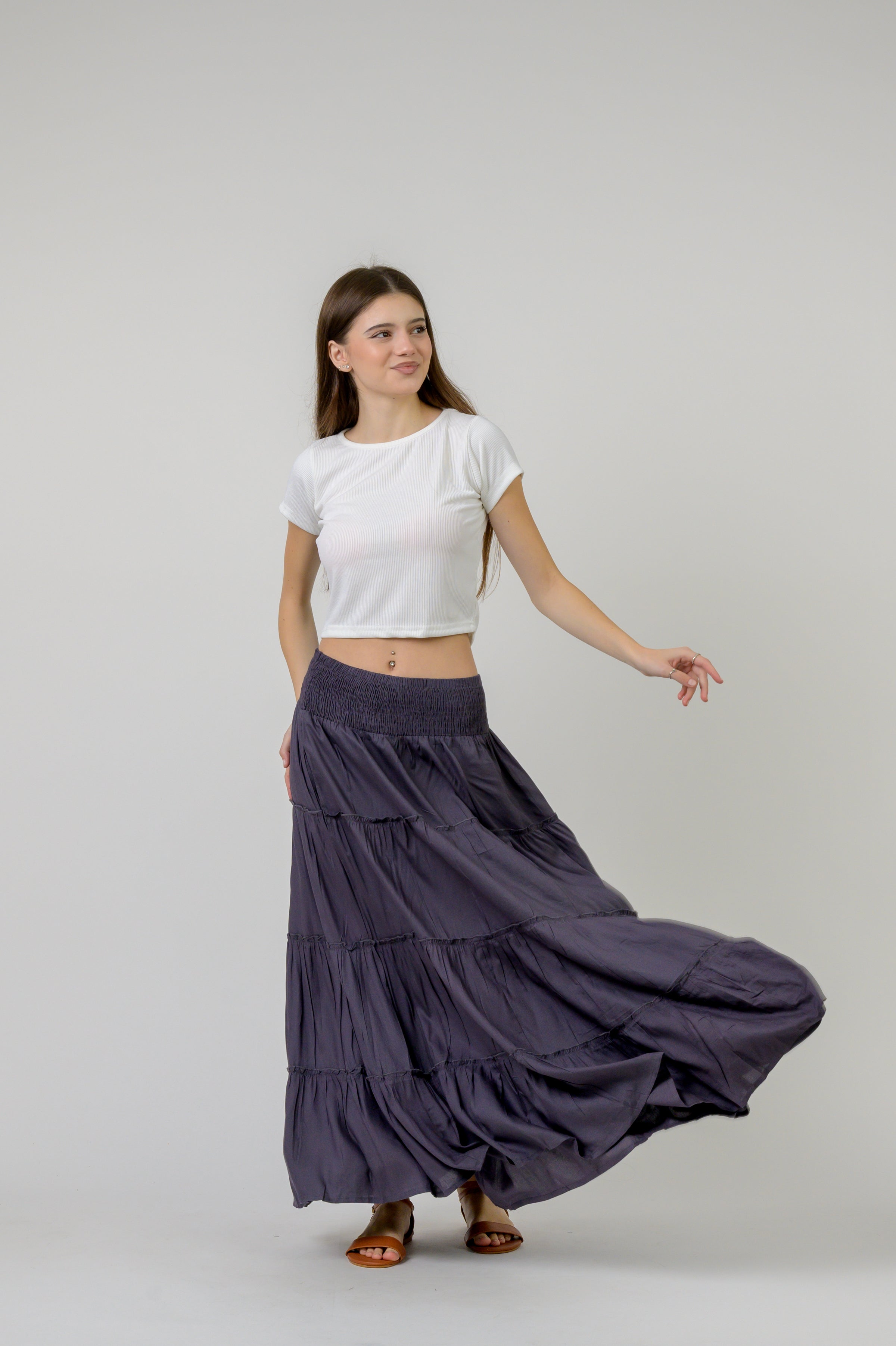 Plain Block Tiered Skirt