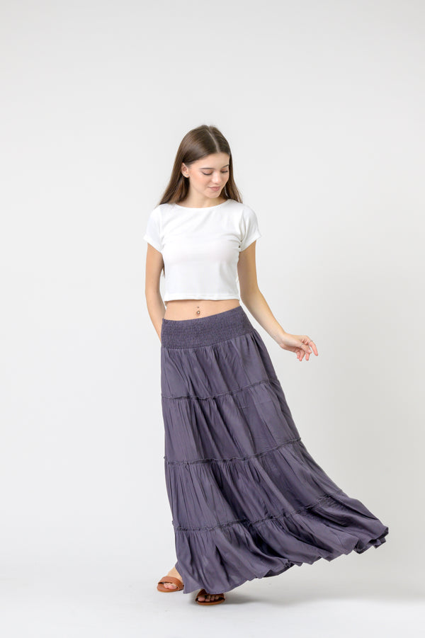 Plain Block Tiered Skirt - Grey