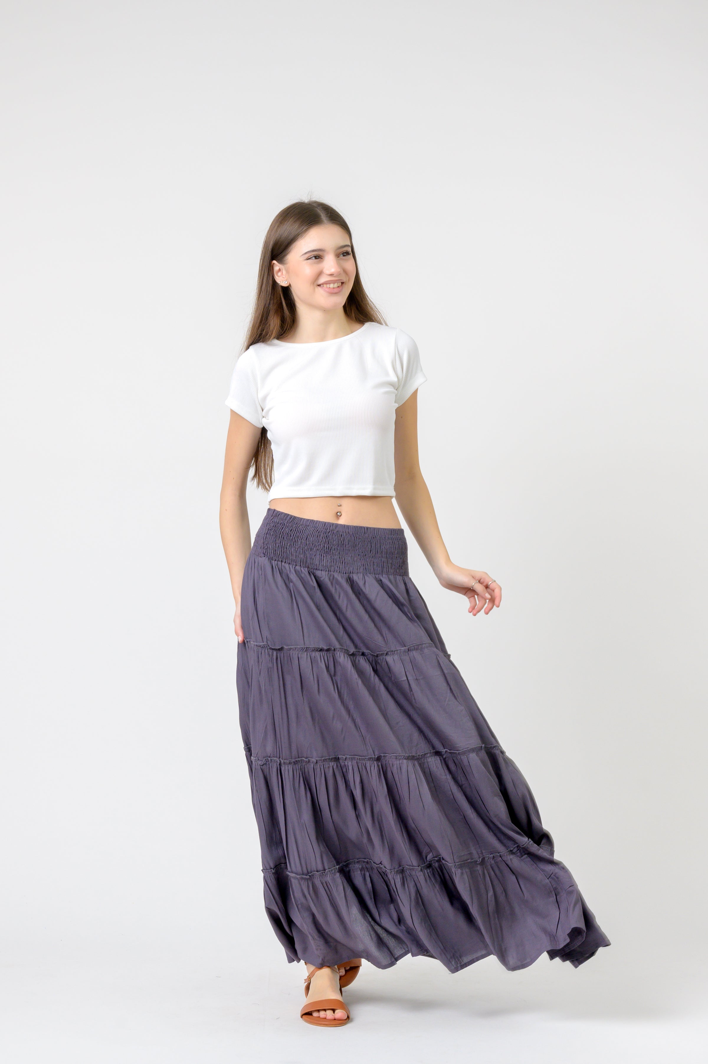 Plain Block Tiered Skirt