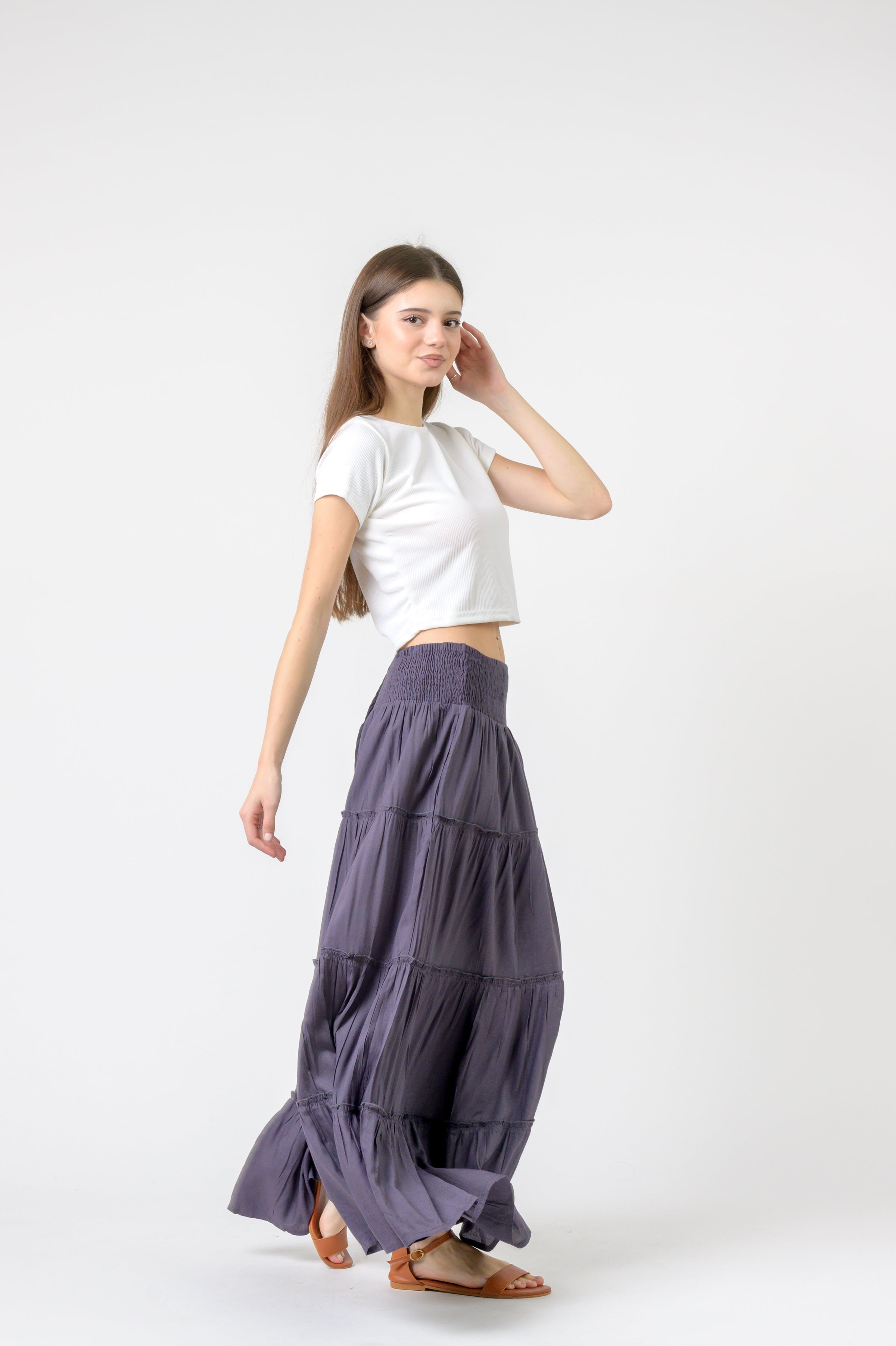 Plain Block Tiered Skirt