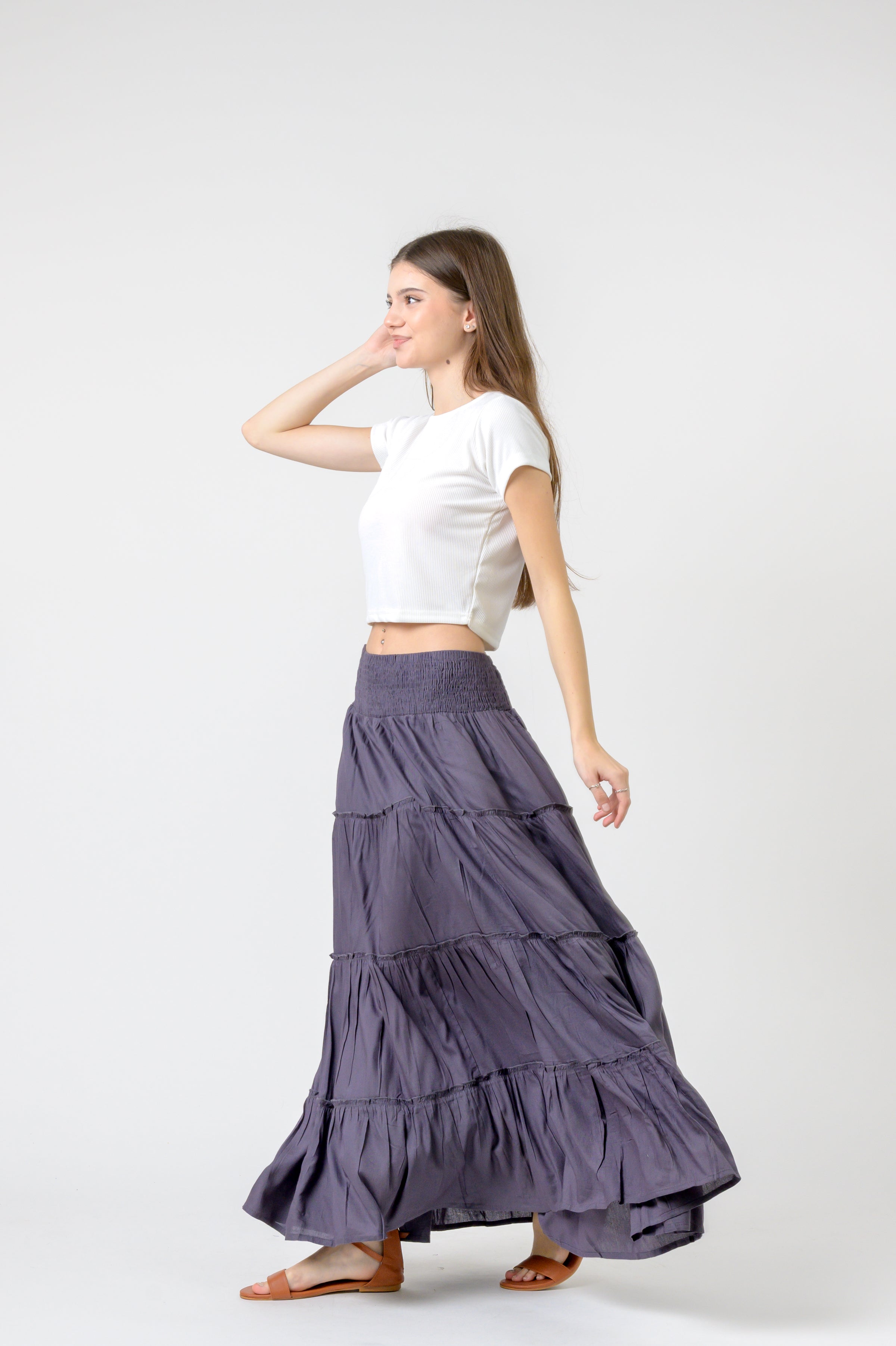 Plain Block Tiered Skirt