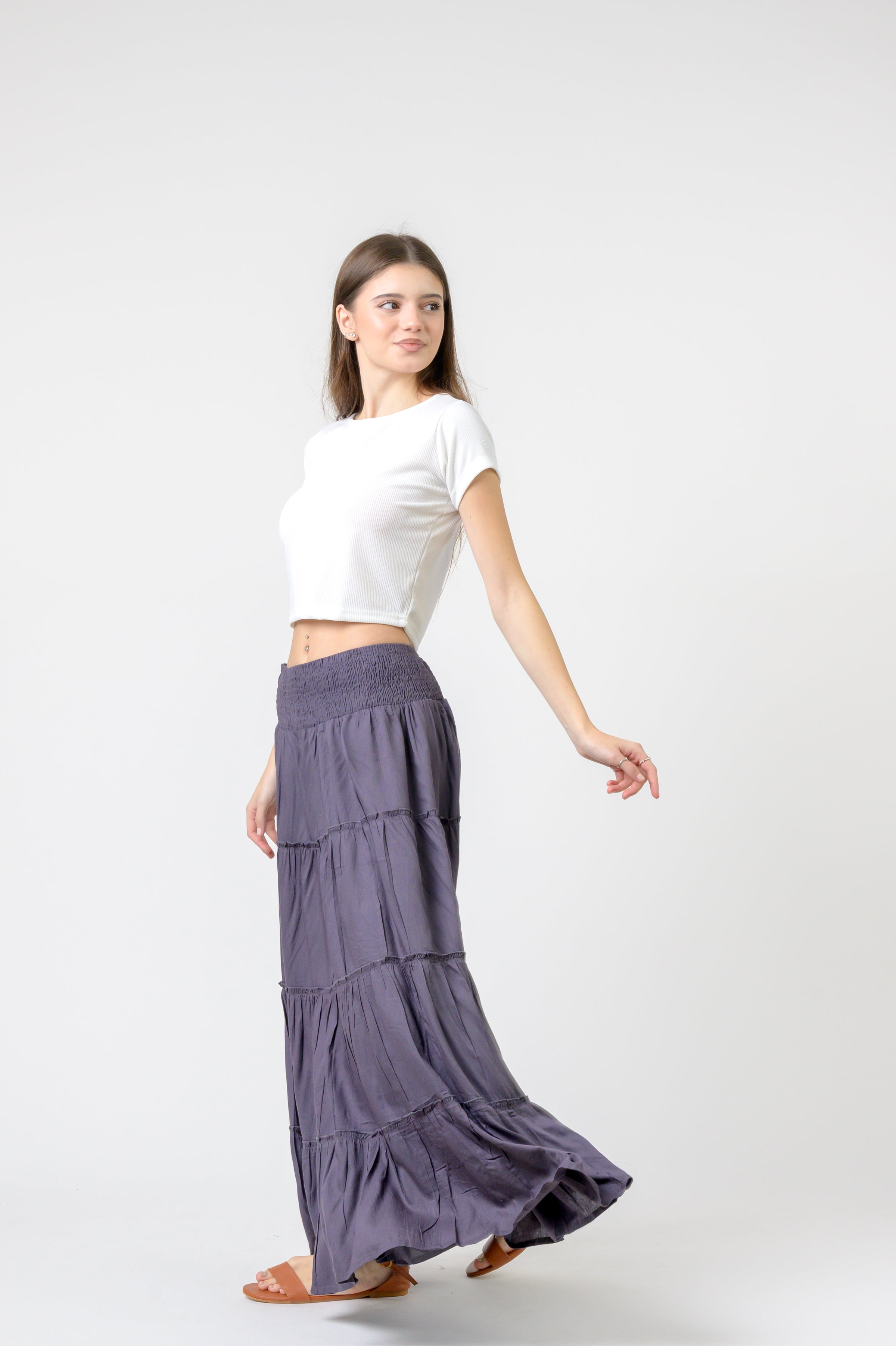 Plain Block Tiered Skirt