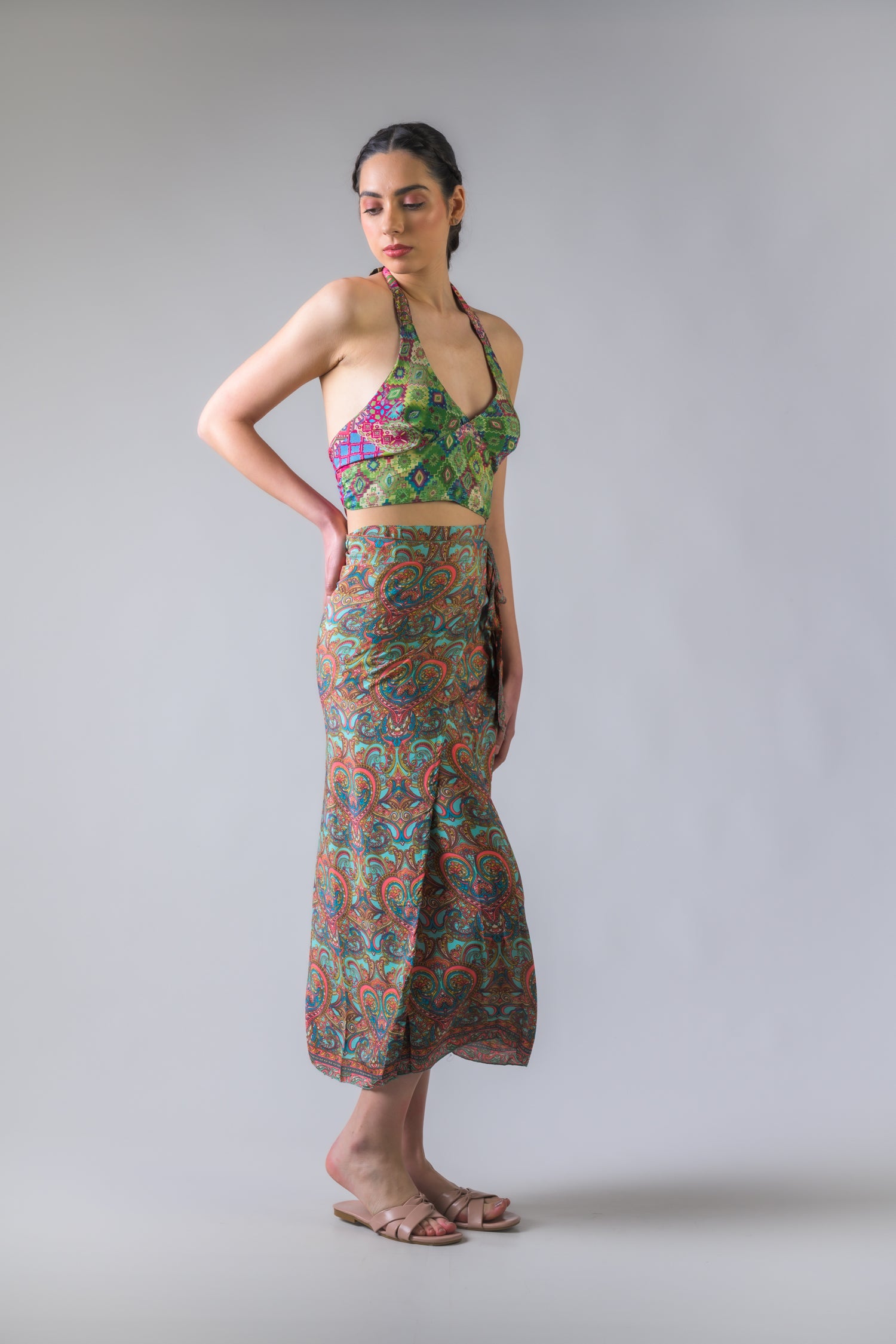 Flowers Print Long Wrap Skirt - Assorted