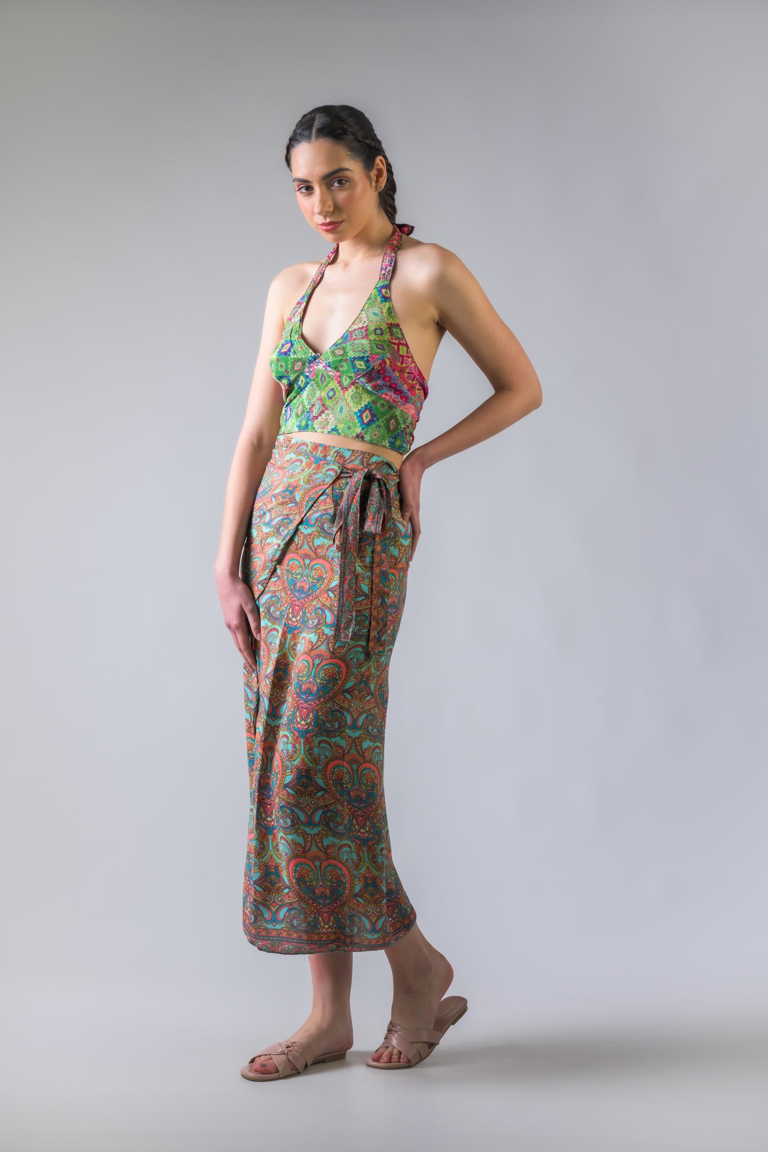 Flowers Print Long Wrap Skirt - Assorted