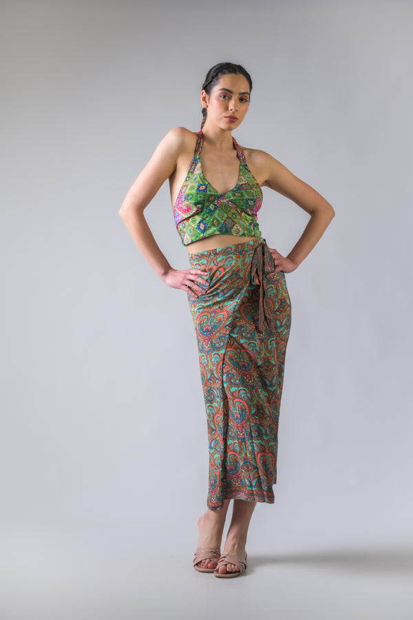Flowers Print Long Wrap Skirt - Assorted