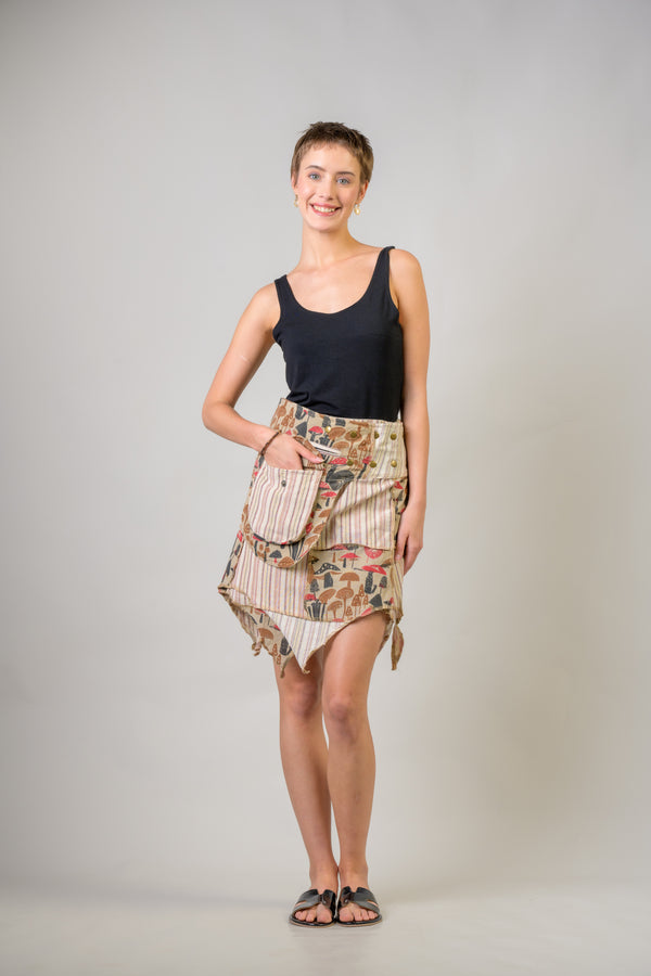 Stripe and Mushroom Patch Skirt - Hemp