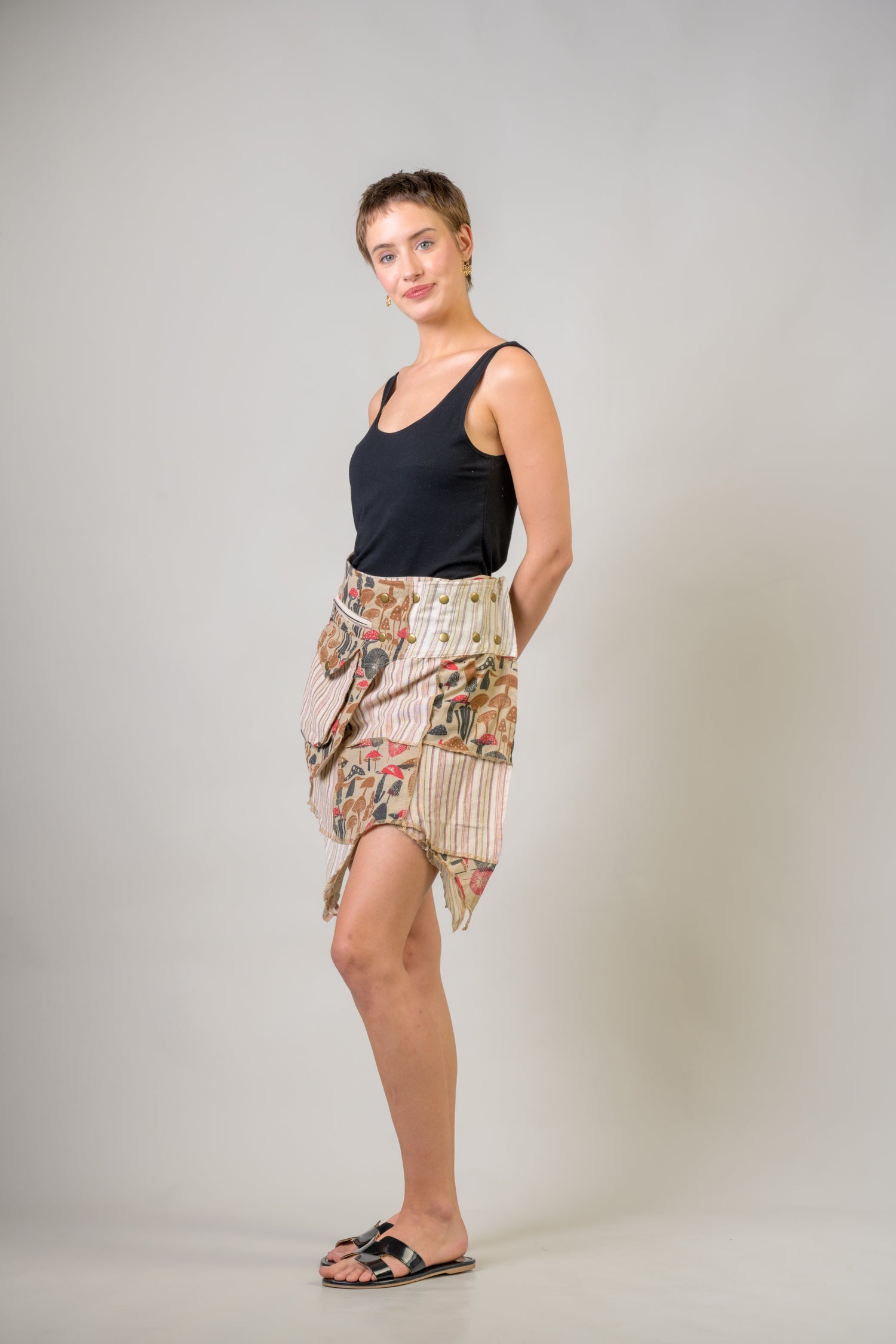 Stripe and Mushroom Patch Skirt - Hemp