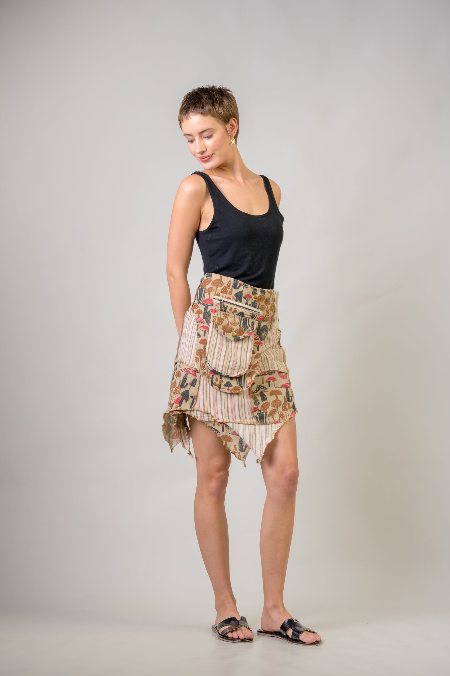 Stripe and Mushroom Patch Skirt - Hemp