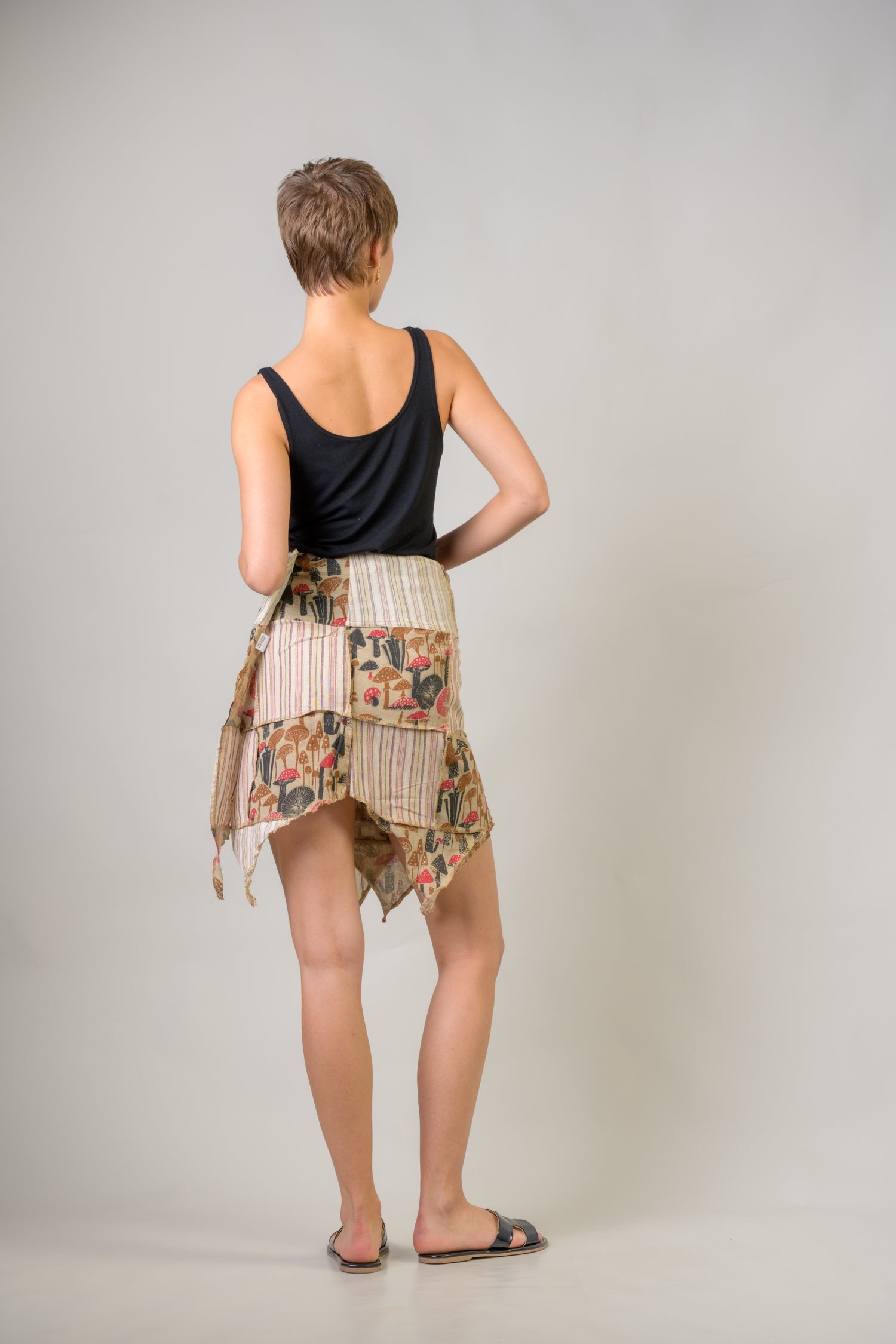 Stripe and Mushroom Patch Skirt - Hemp