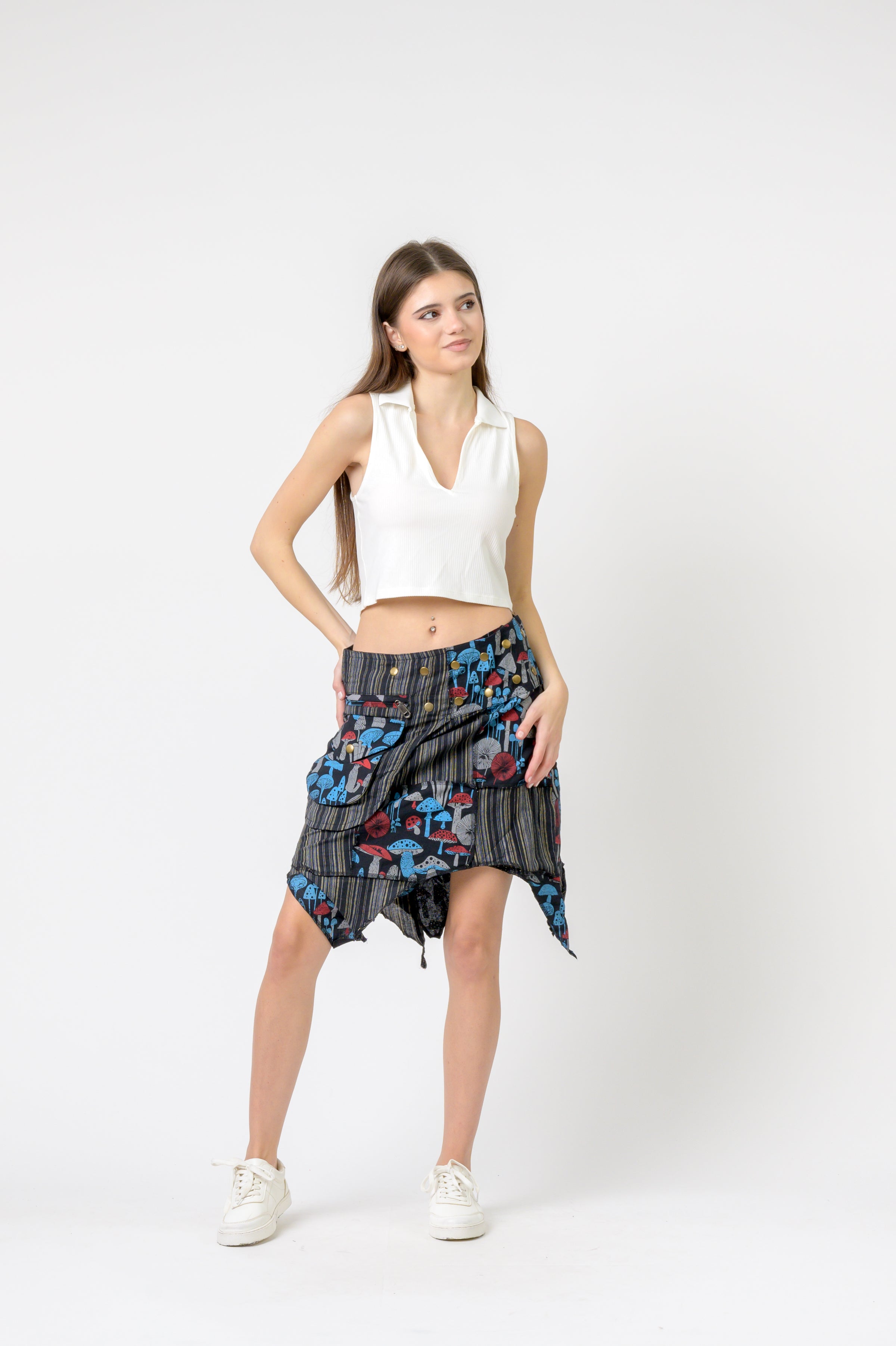 Stripe and Mushroom Patch Skirt