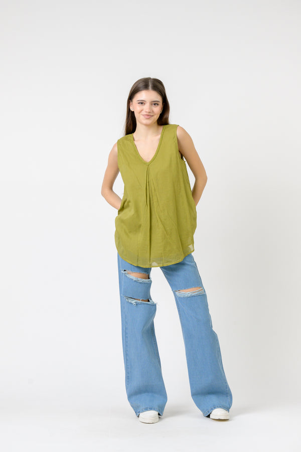 Solid Sleeveless Top - Olive