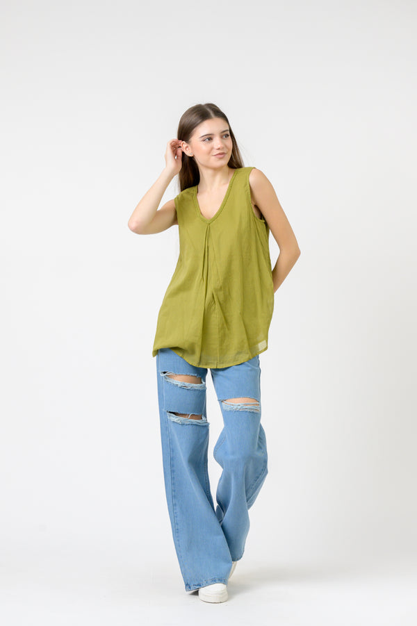 Solid Sleeveless Top - Olive