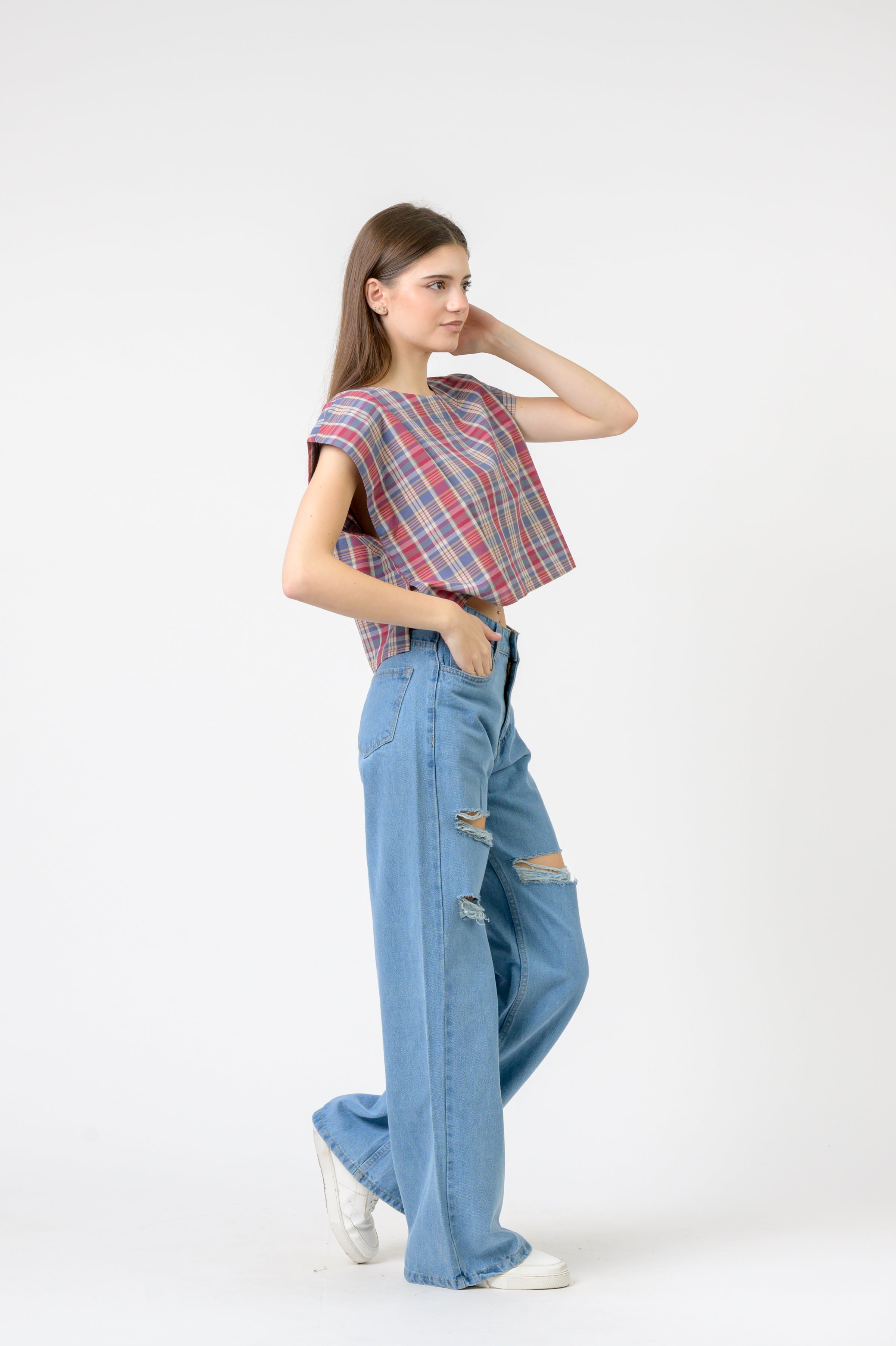 Pink Blue Checked Vigo Top