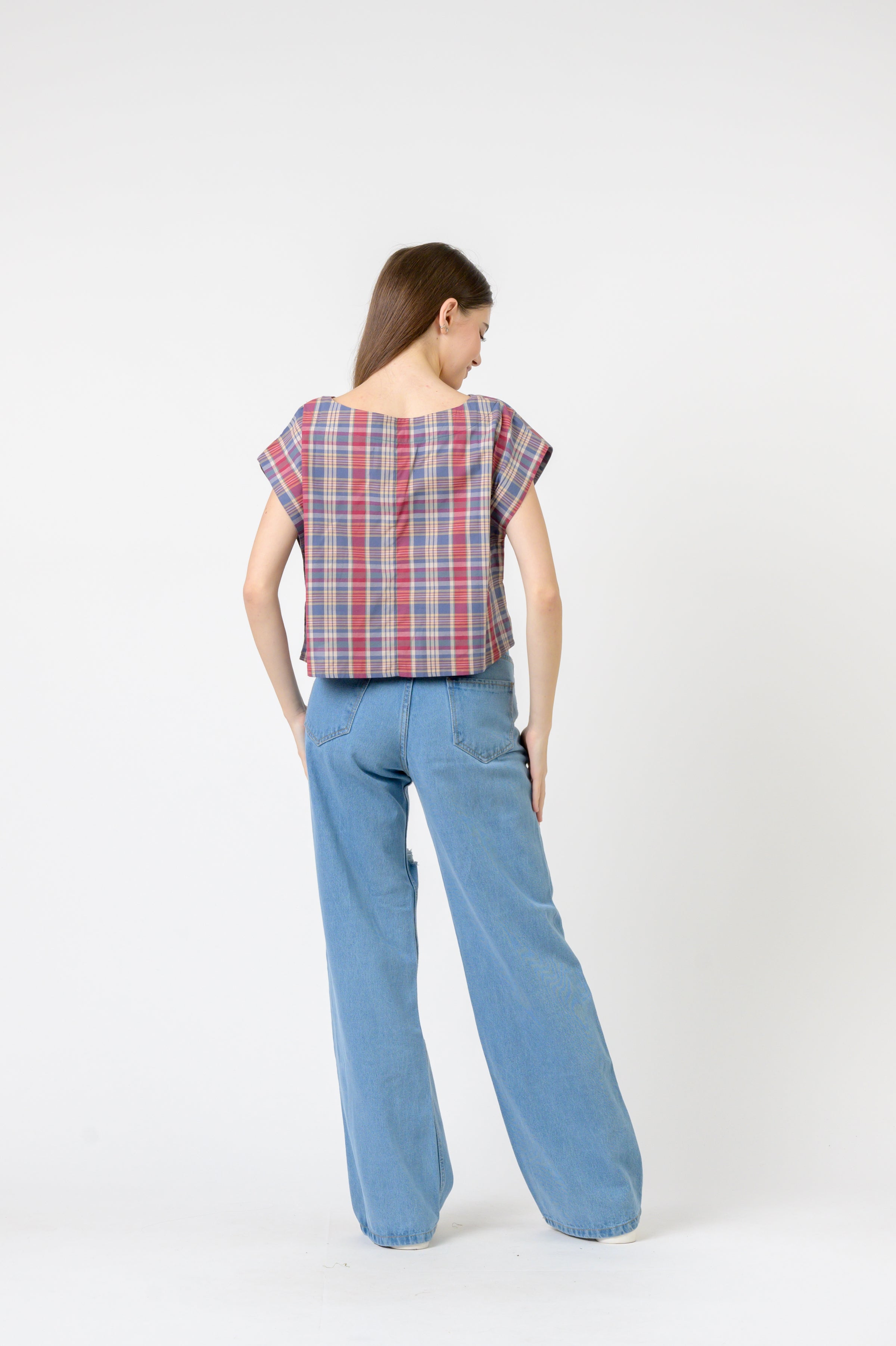 Pink Blue Checked Vigo Top