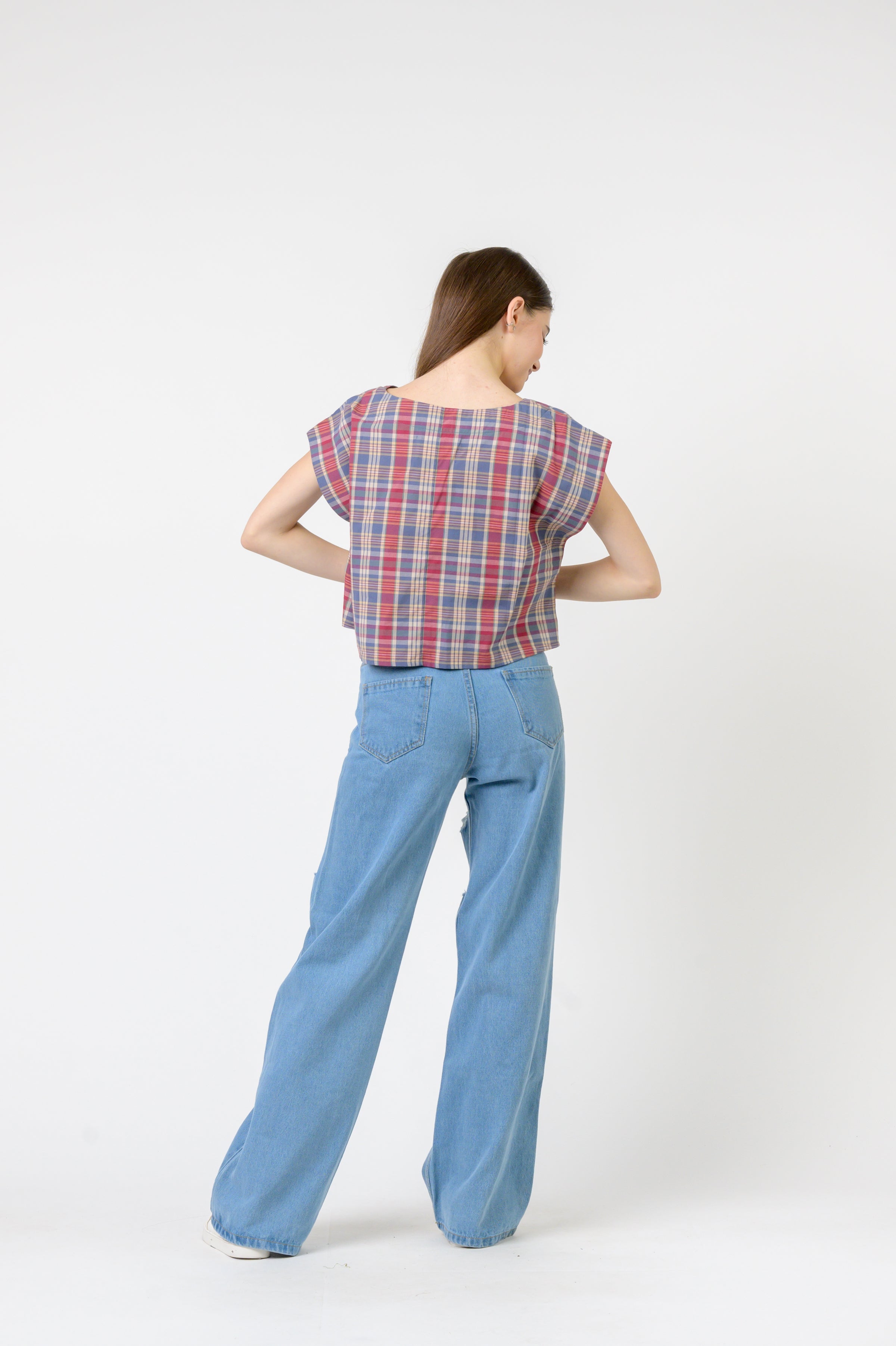 Pink Blue Checked Vigo Top