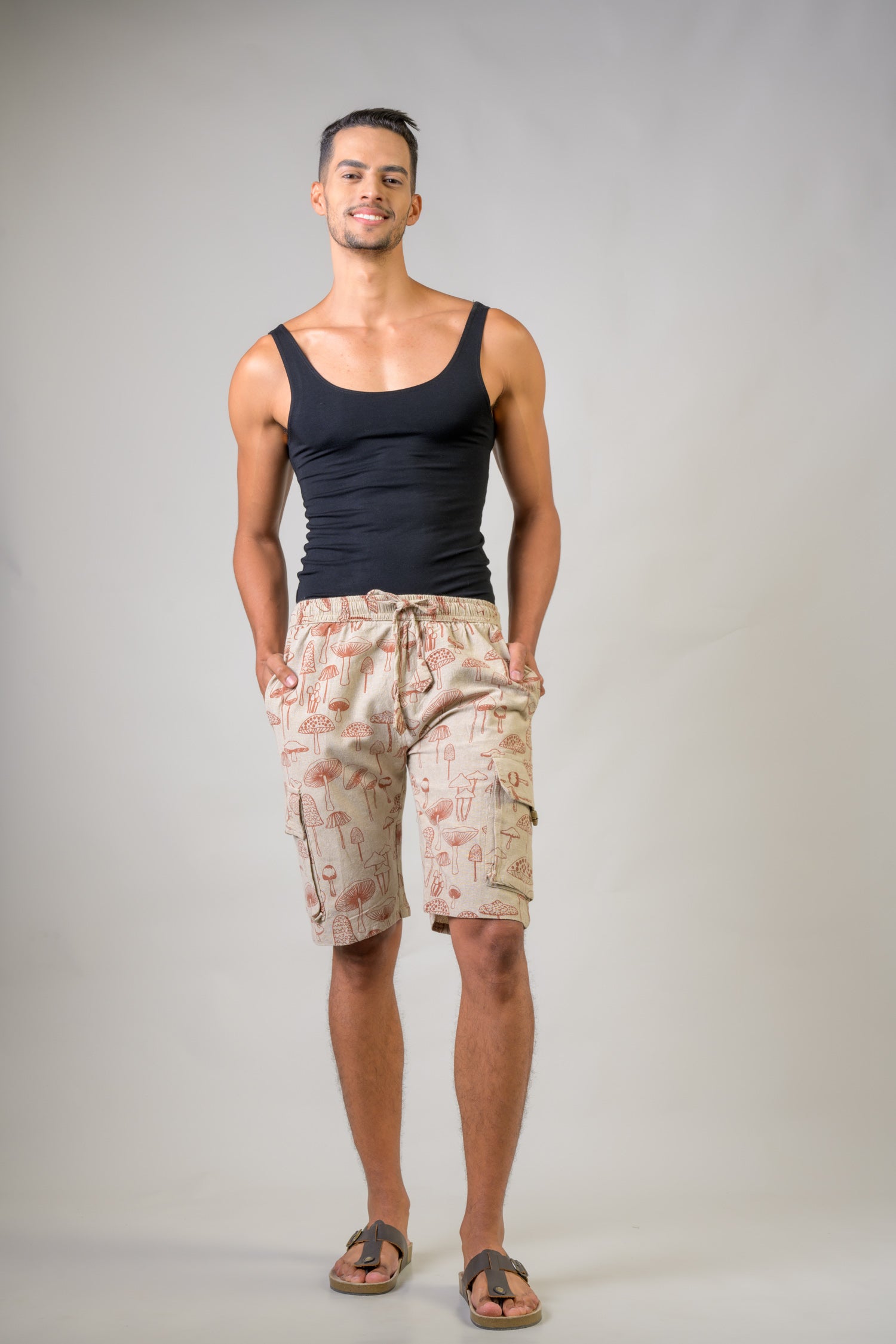Mushroom Print Cargo Shorts - Hemp