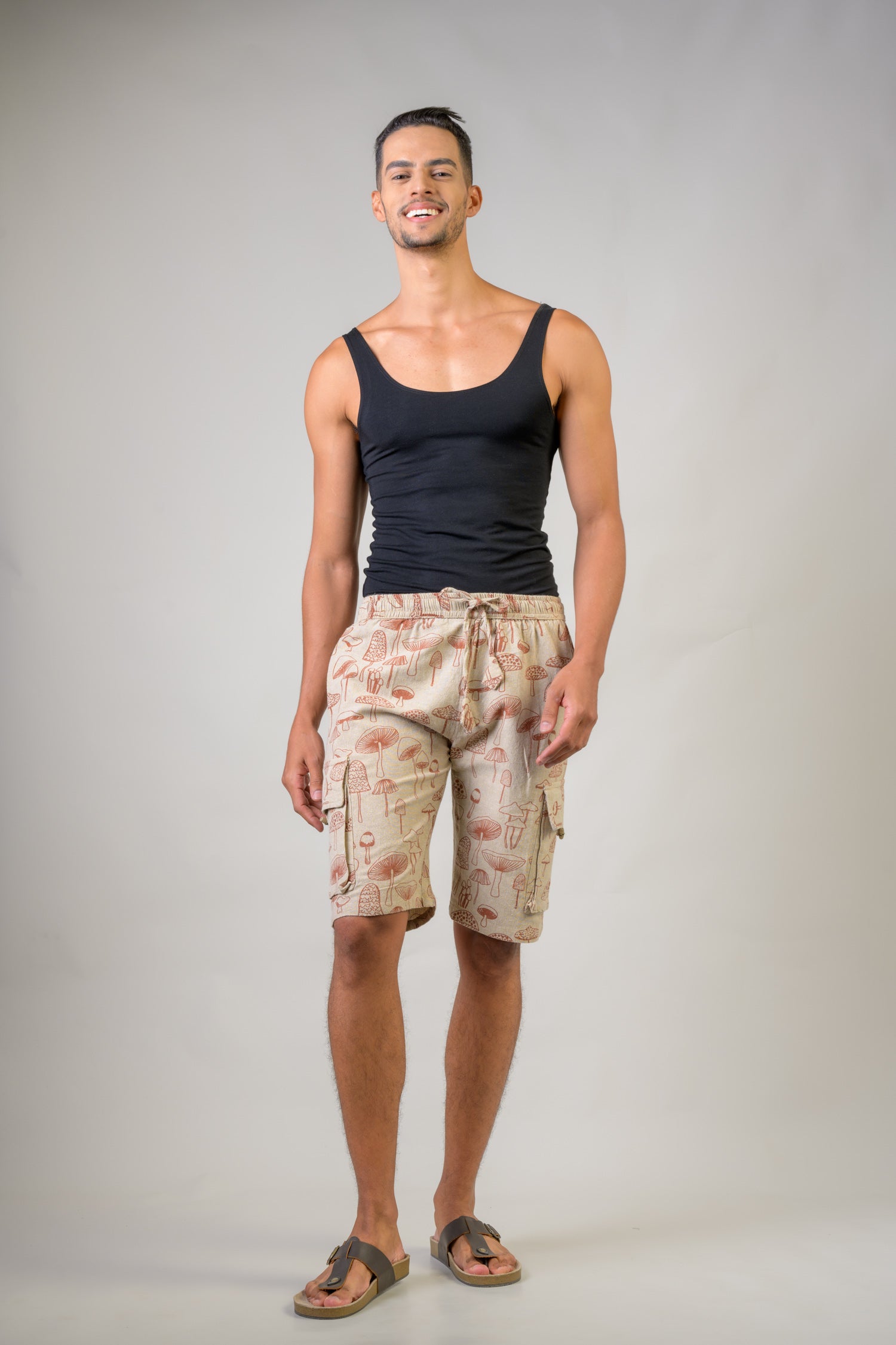 Mushroom Print Cargo Shorts - Hemp