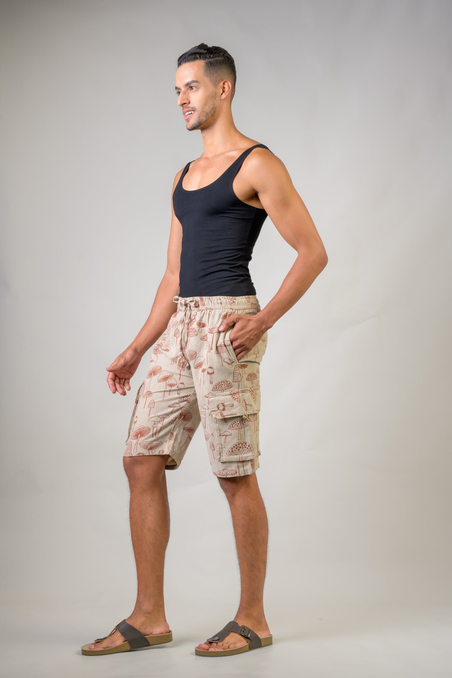 Mushroom Print Cargo Shorts - Hemp
