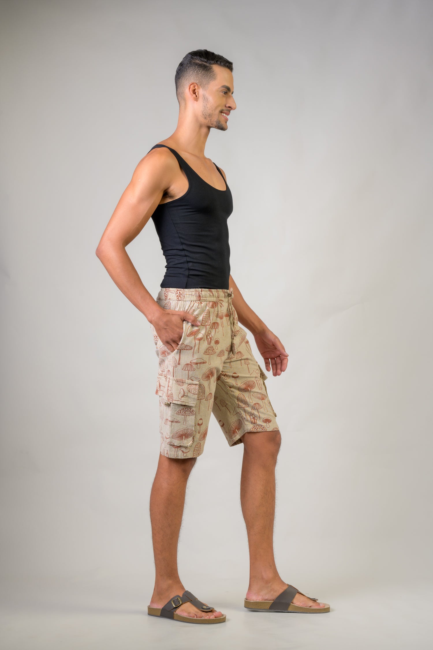 Mushroom Print Cargo Shorts - Hemp