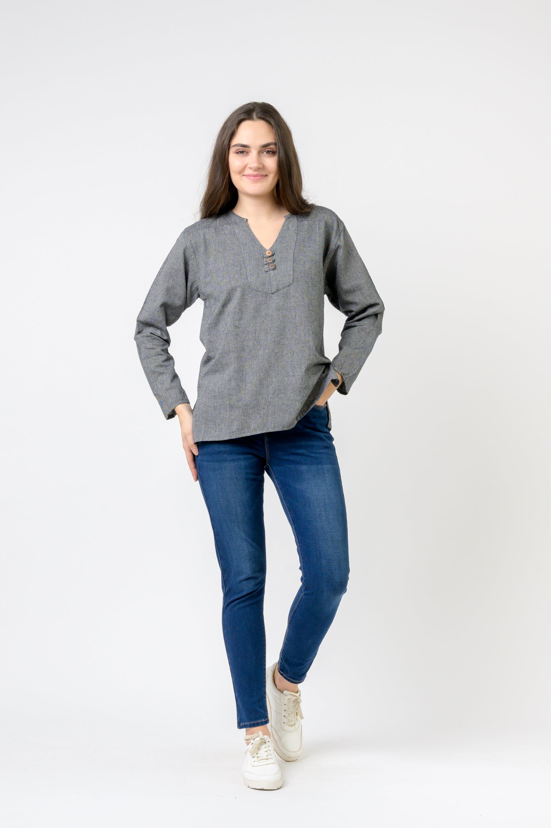 Button V-Neck Shirt