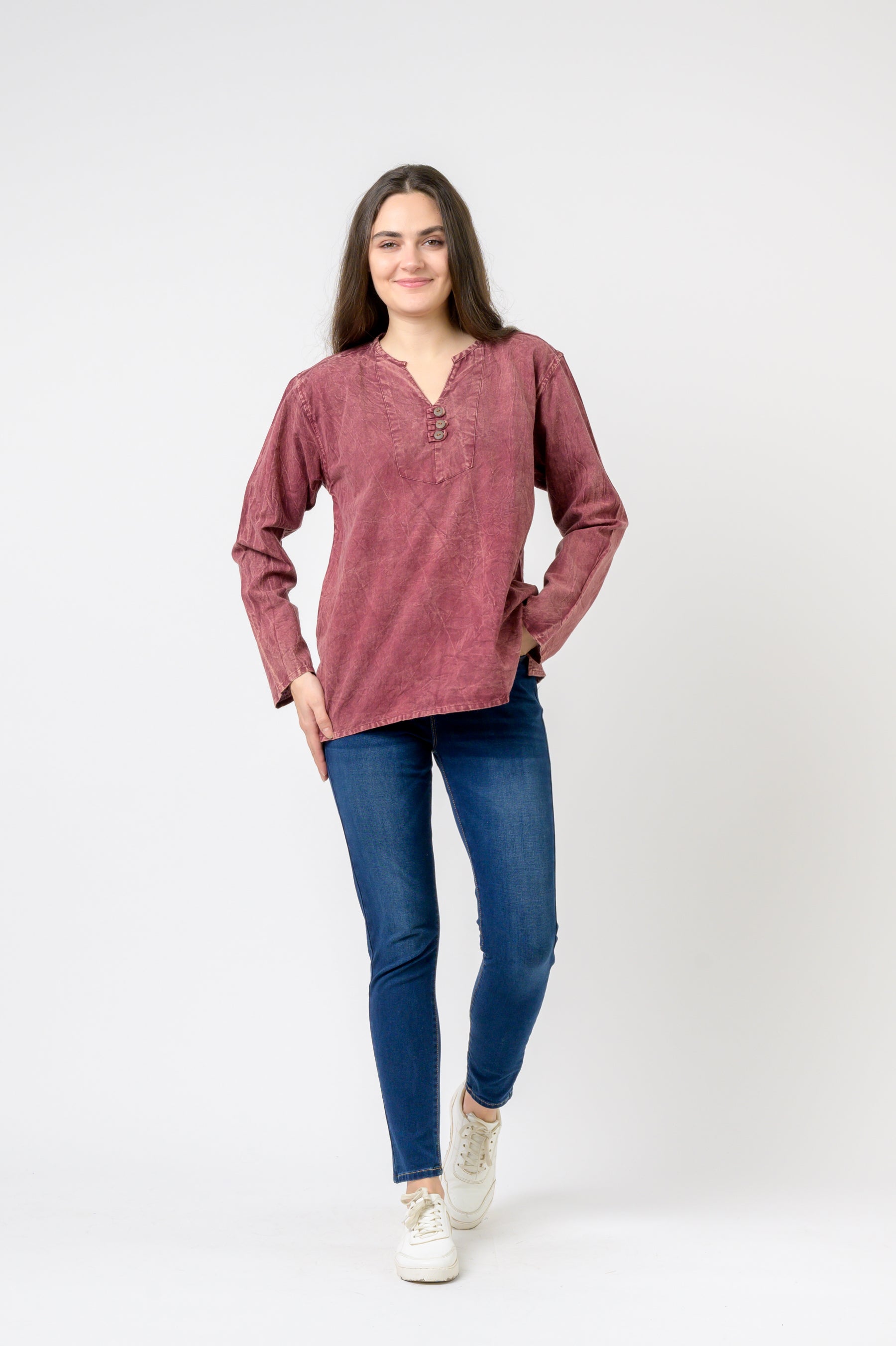 Button V-Neck Shirt