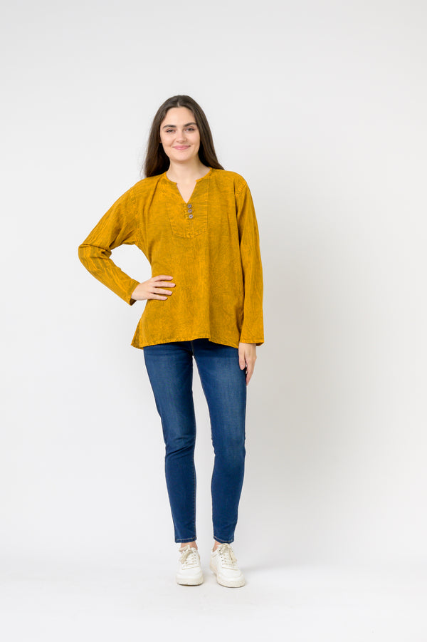 Button V-Neck Shirt - Yellow