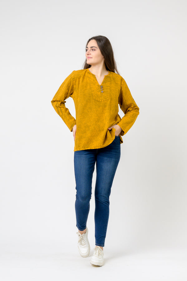 Button V-Neck Shirt - Yellow