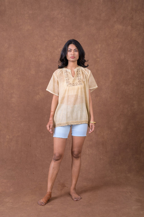 Fashion Short Sleeve Top - Beige