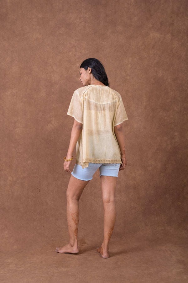 Fashion Short Sleeve Top - Beige