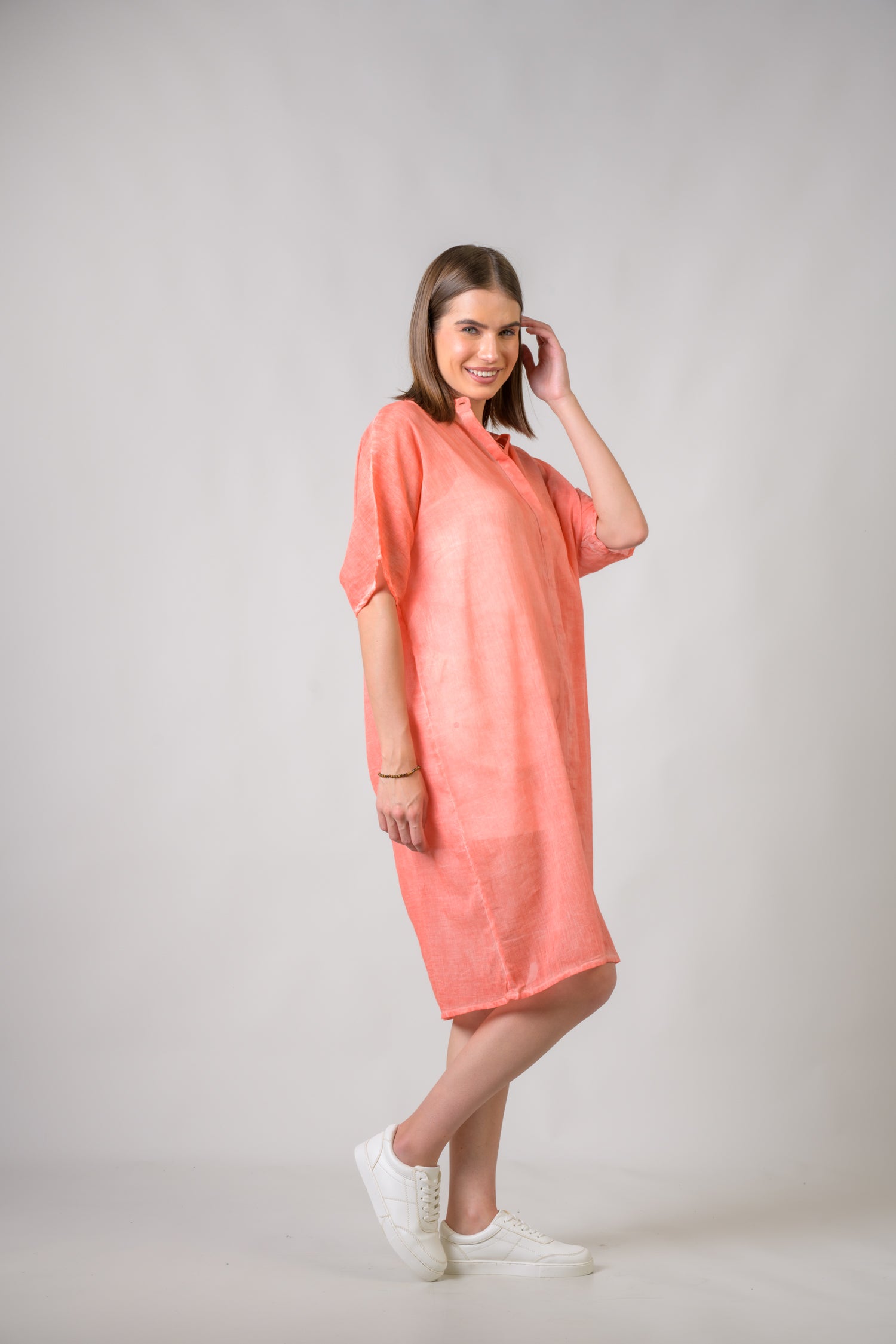 Plain Cotton Dress - Orange