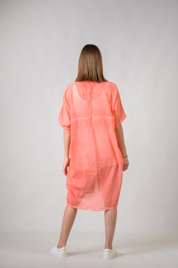 Plain Cotton Dress - Orange