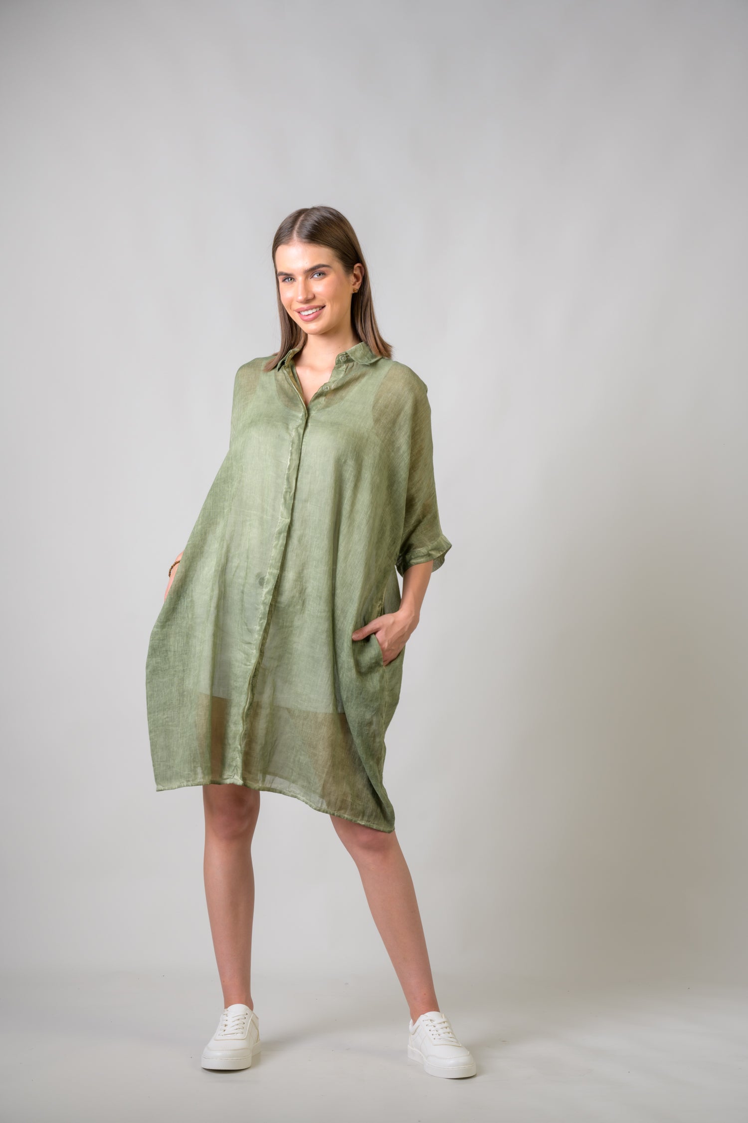 Plain Cotton Dress - Olive