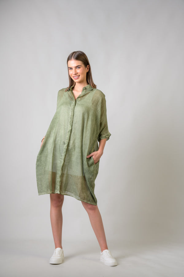 Plain Cotton Dress - Olive