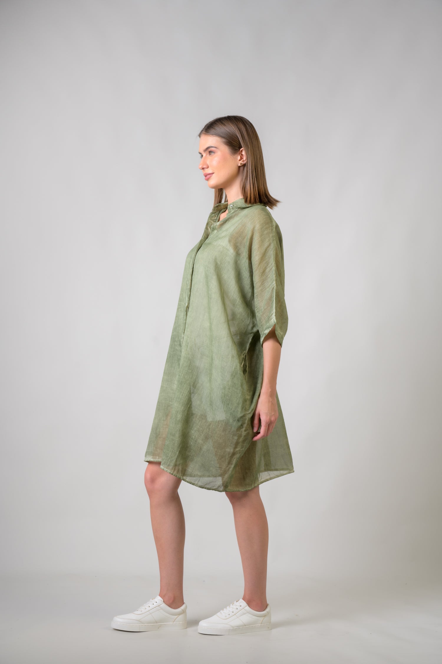 Plain Cotton Dress - Olive