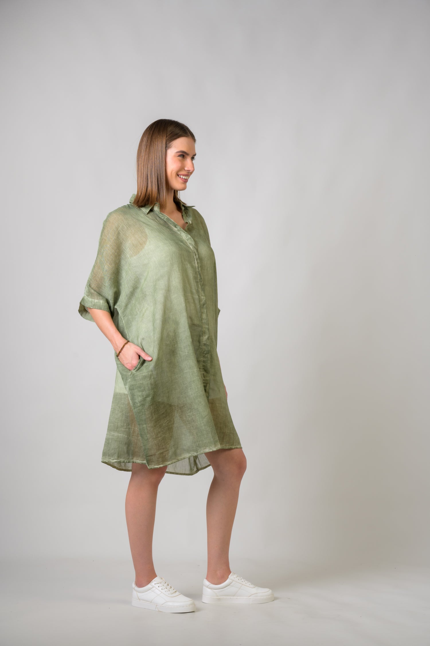Plain Cotton Dress - Olive