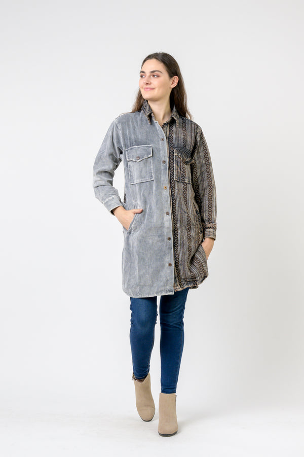 Dual-Texture Long Shirt - Grey
