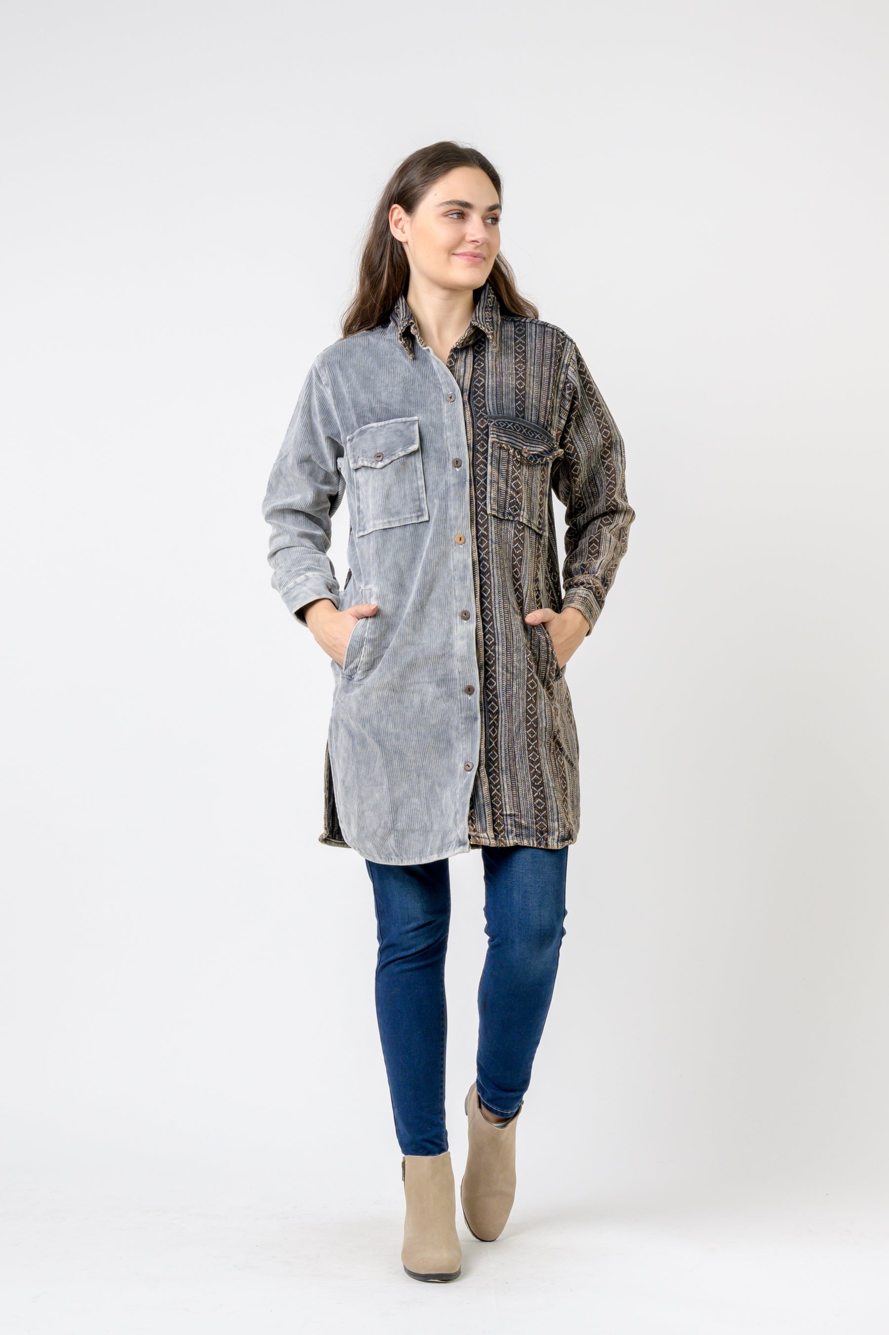 Dual-Texture Long Shirt