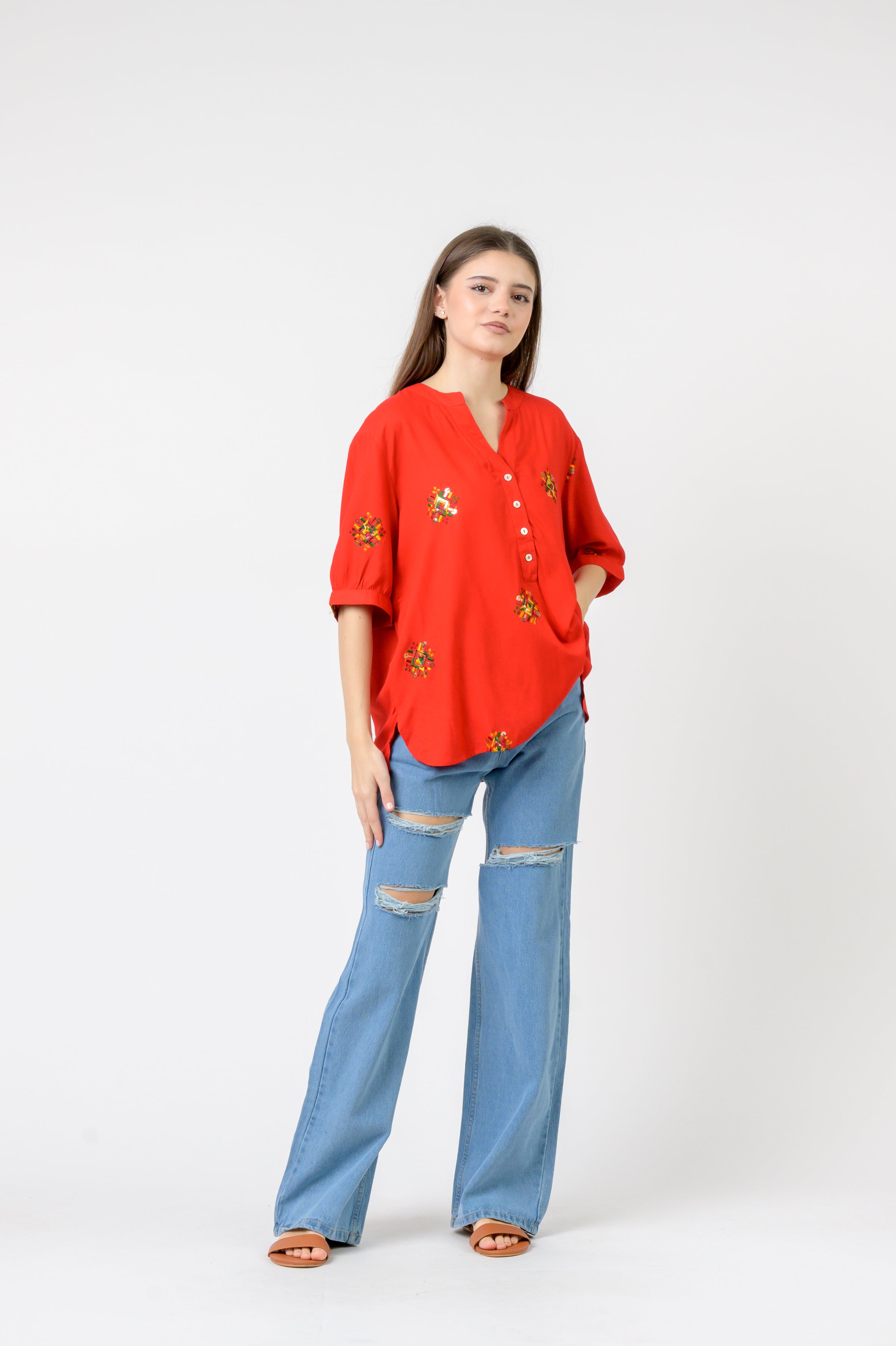 Embroidered Boa Top