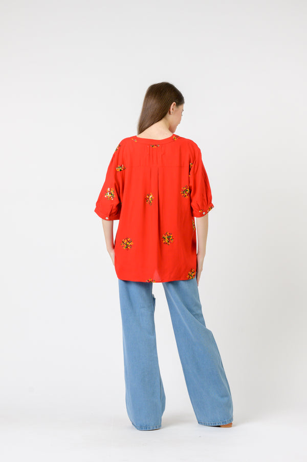 Embroidered Boa Top
