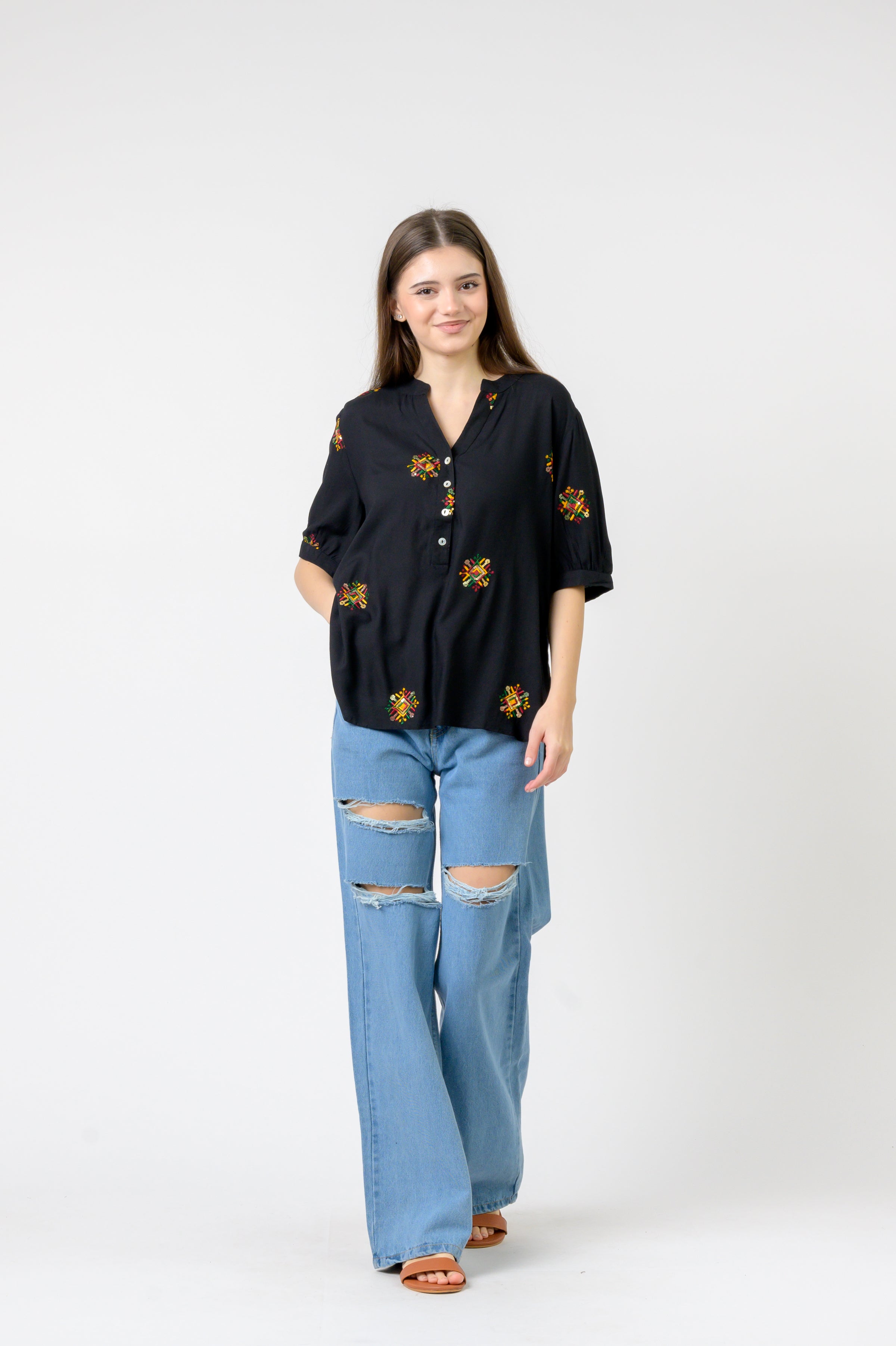 Embroidered Boa Top