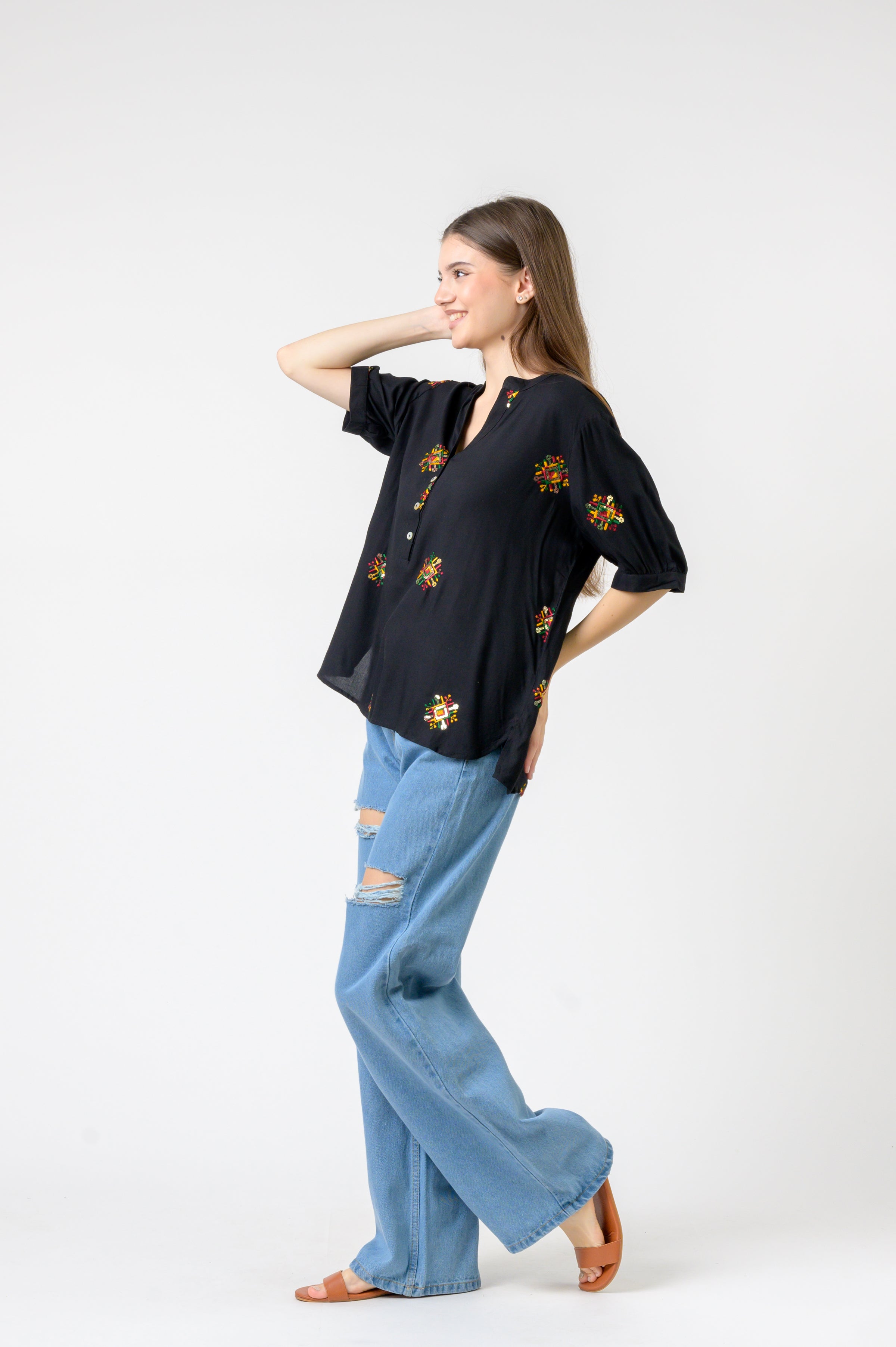 Embroidered Boa Top