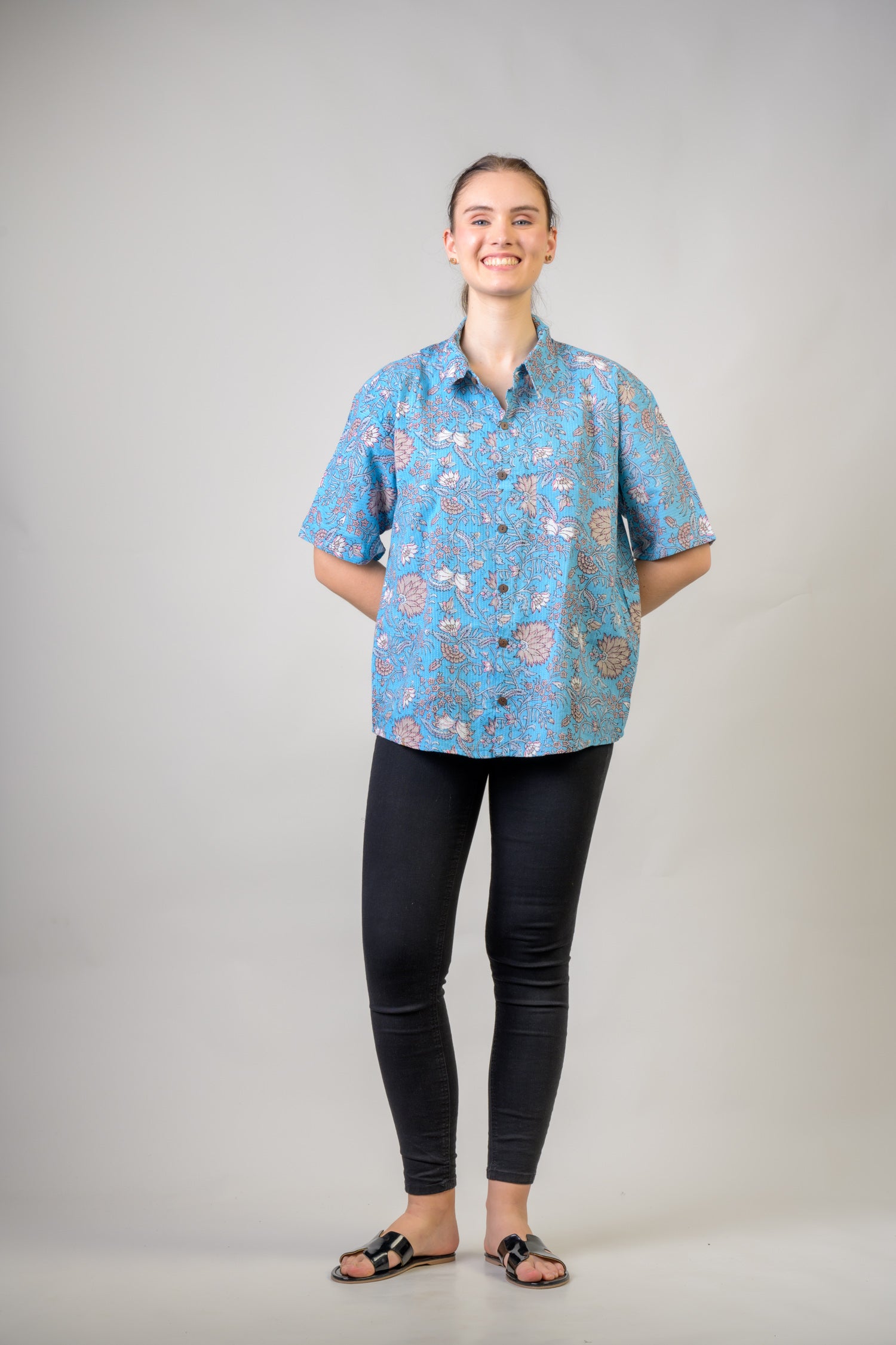 Short Sleeve Collar Print Top - Assorted