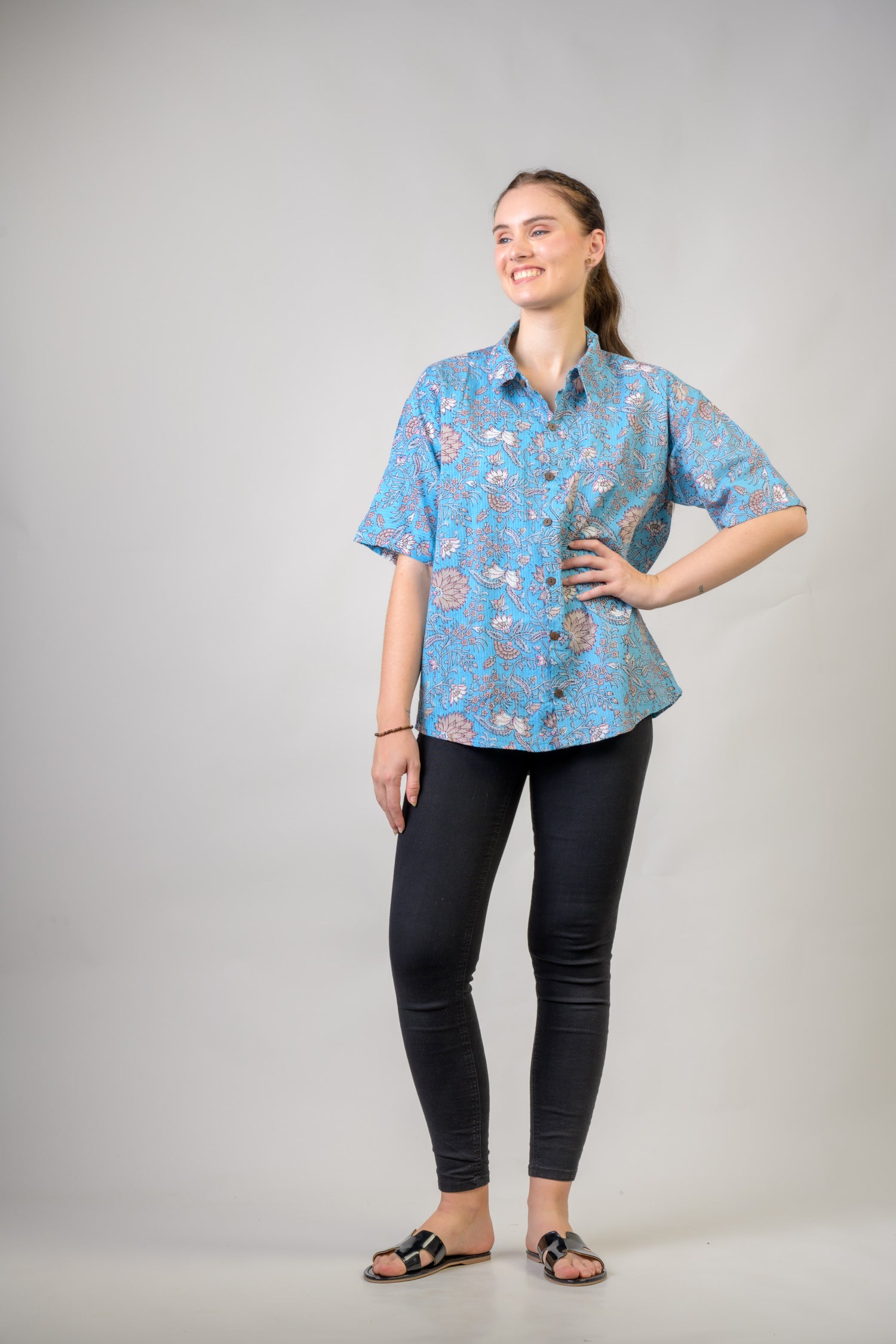 Short Sleeve Collar Print Top - Assorted