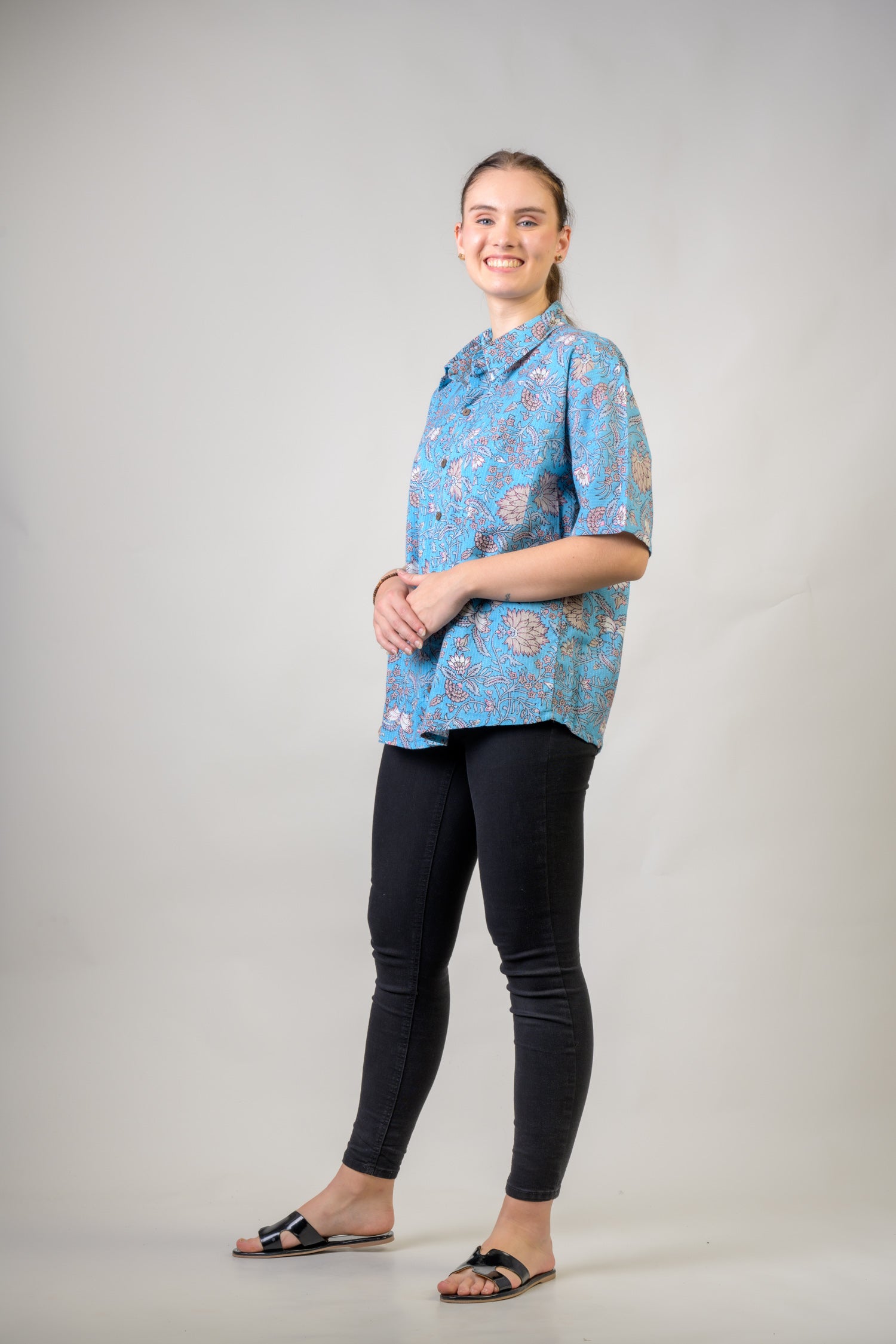 Short Sleeve Collar Print Top - Assorted